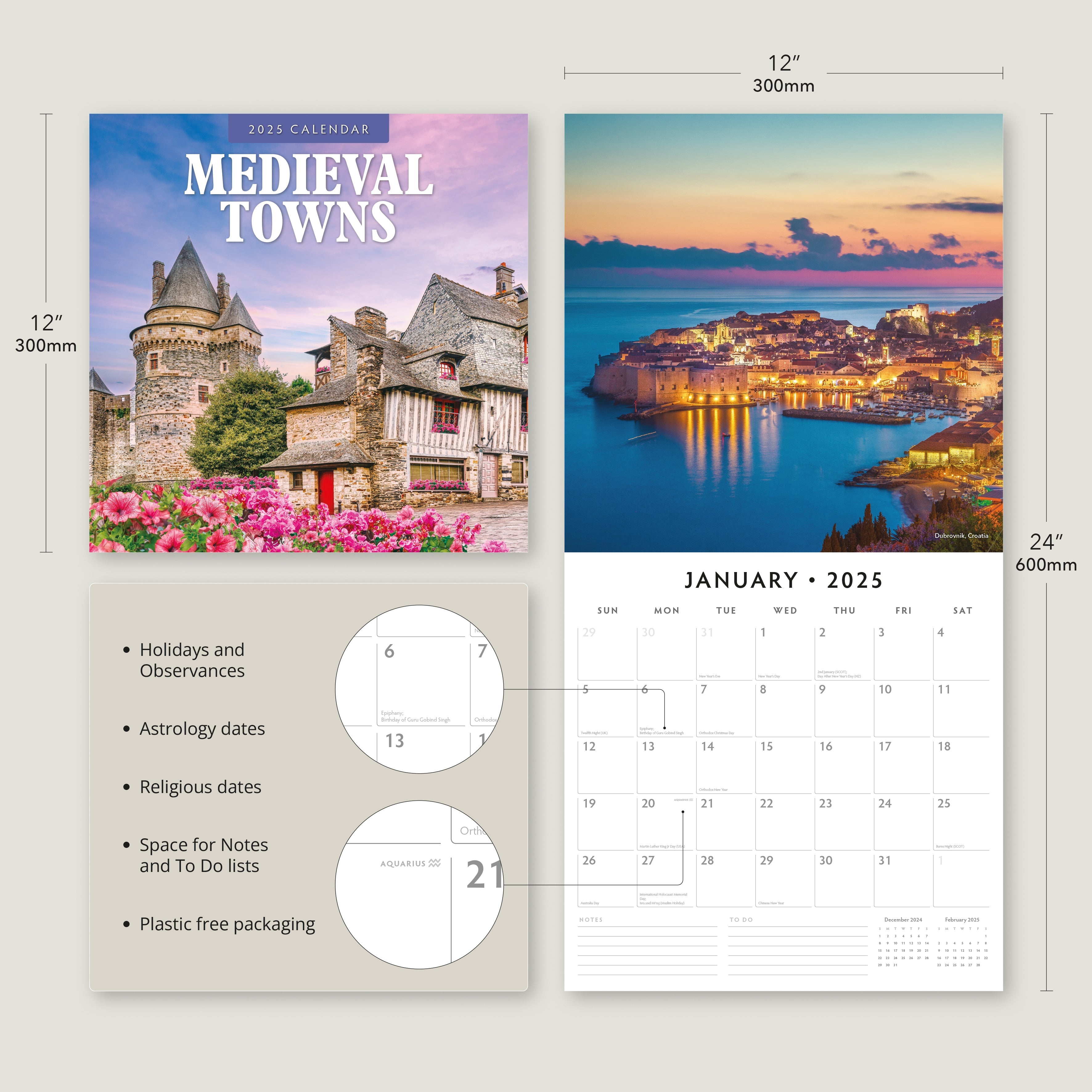 2025 Medieval Towns - Square Wall Calendar