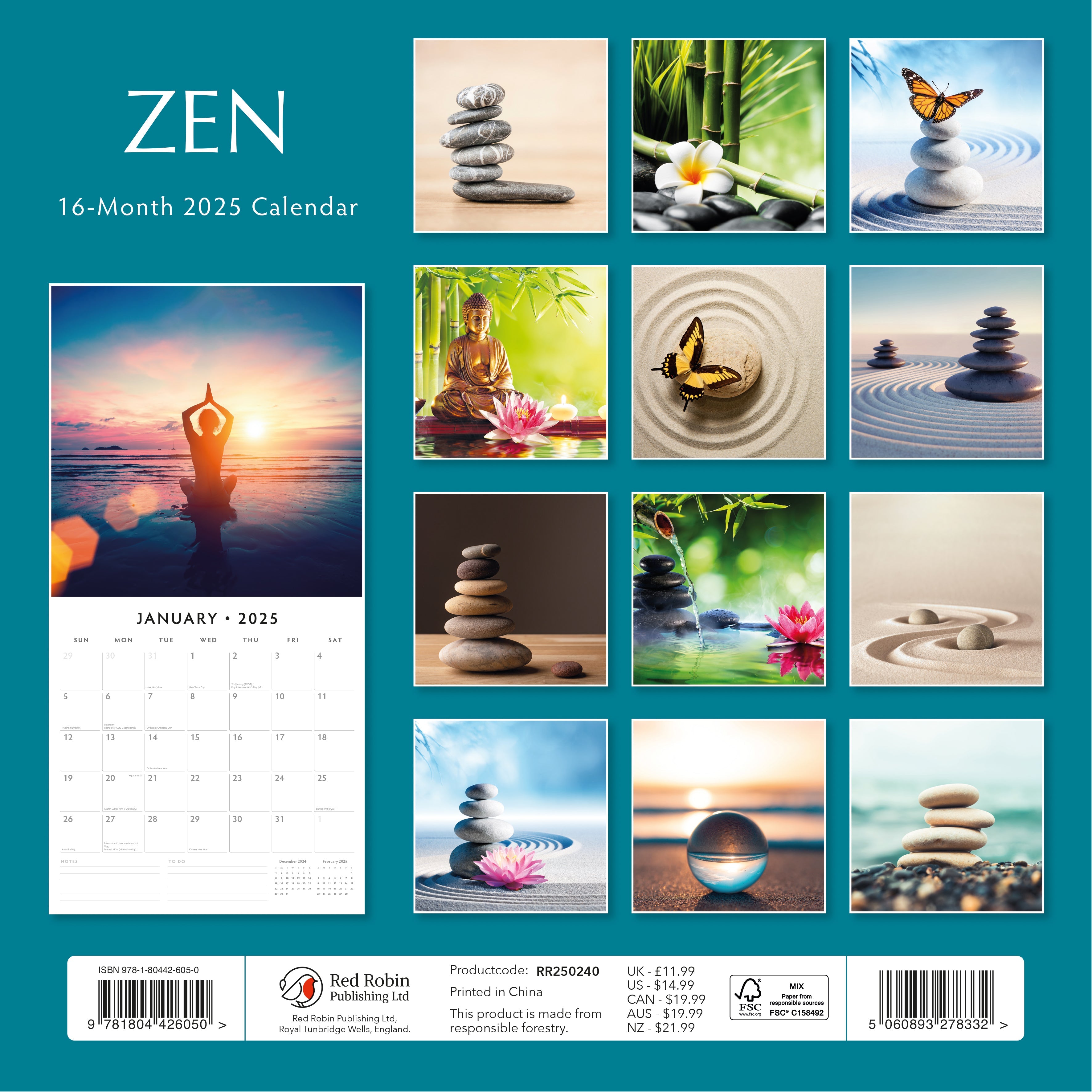 2025 Zen - Square Wall Calendar