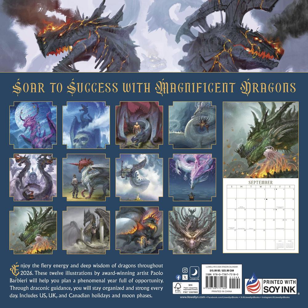 2026 Llewellyn's Dragon - Square Wall Calendar