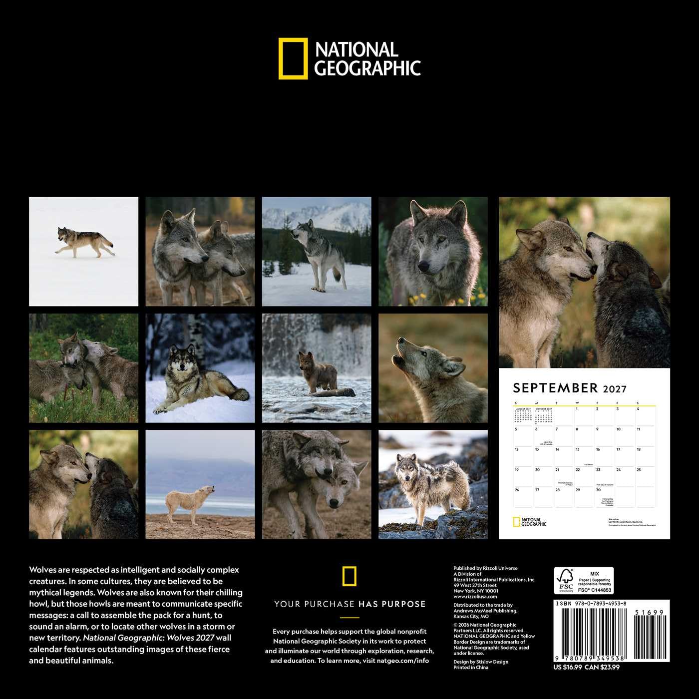 2027 Wolves: National Geographic - Square Wall Calendar