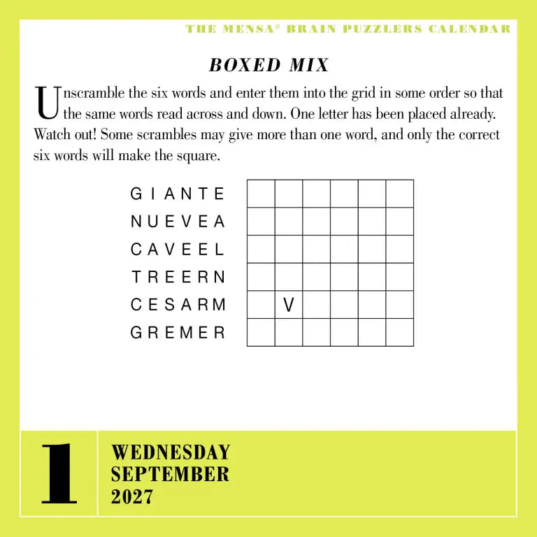 2027 Mensa® 365 Brain Puzzlers - Daily Boxed Page-A-Day Calendar