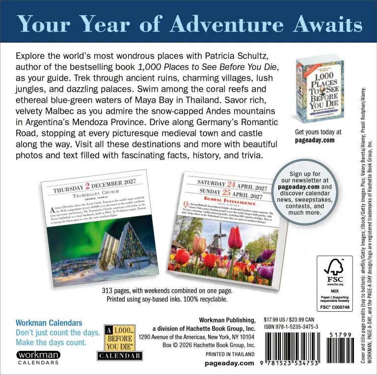 2027 1,000 Places to See Before You Die - Daily Boxed Page-A-Day Calendar