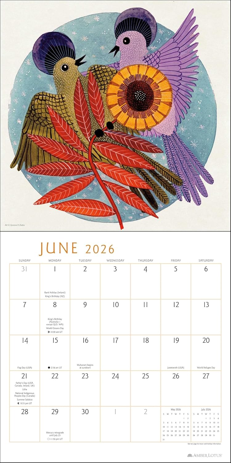 2026 Feathered Friends by Geninne D Zlatkis - Square Wall Calendar