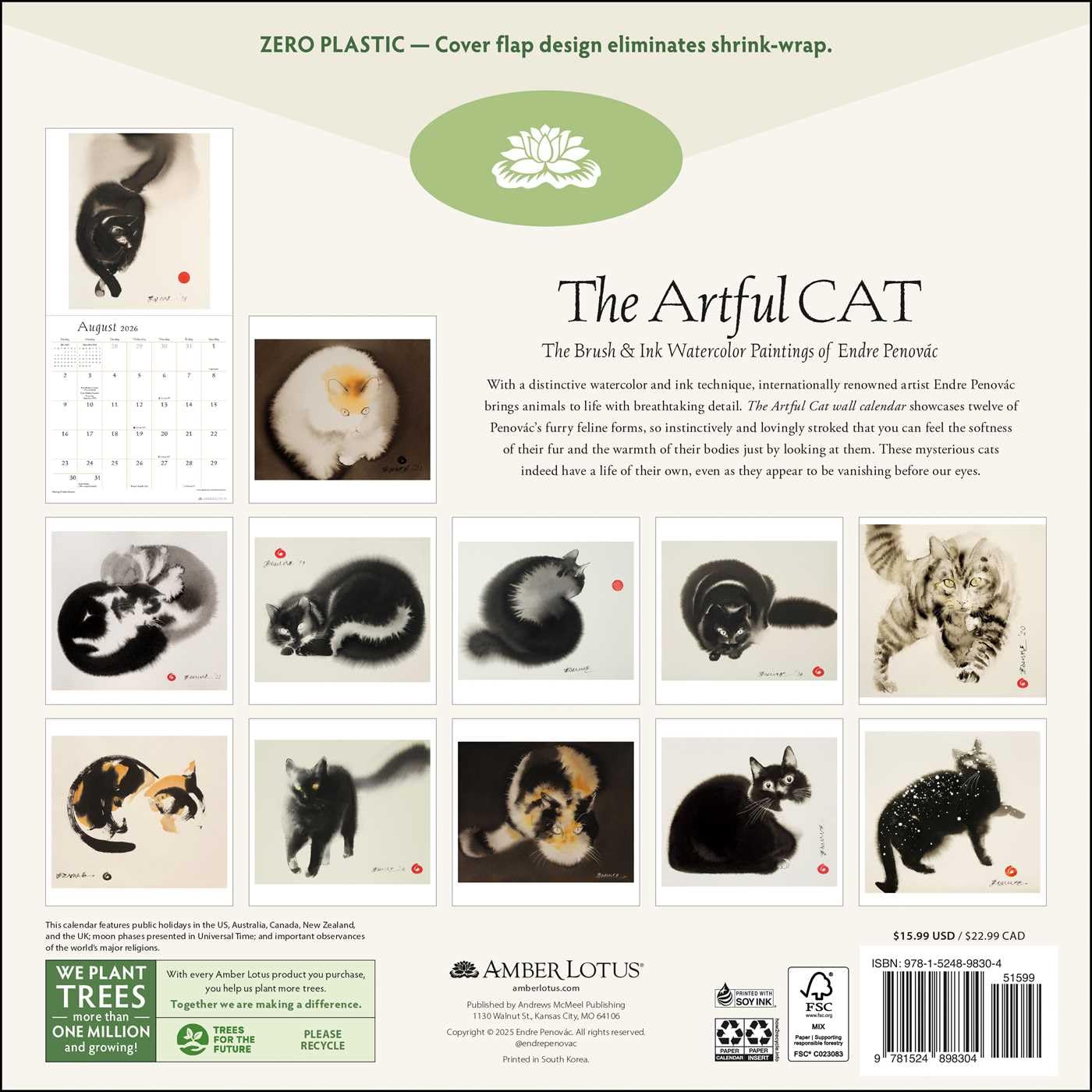 2026 The Artful Cat - Square Wall Calendar