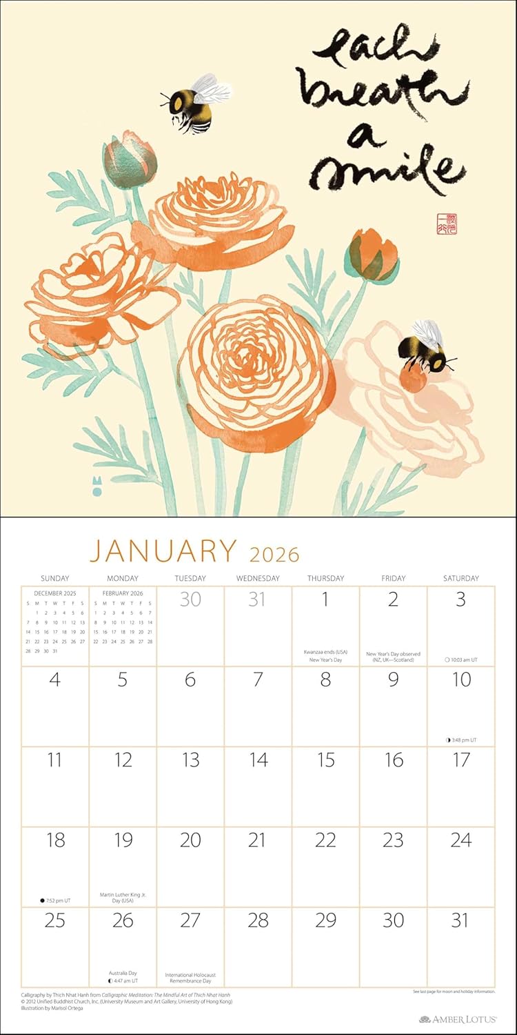 2026 Touching Peace: Thich Nhat Hanh - Square Wall Calendar