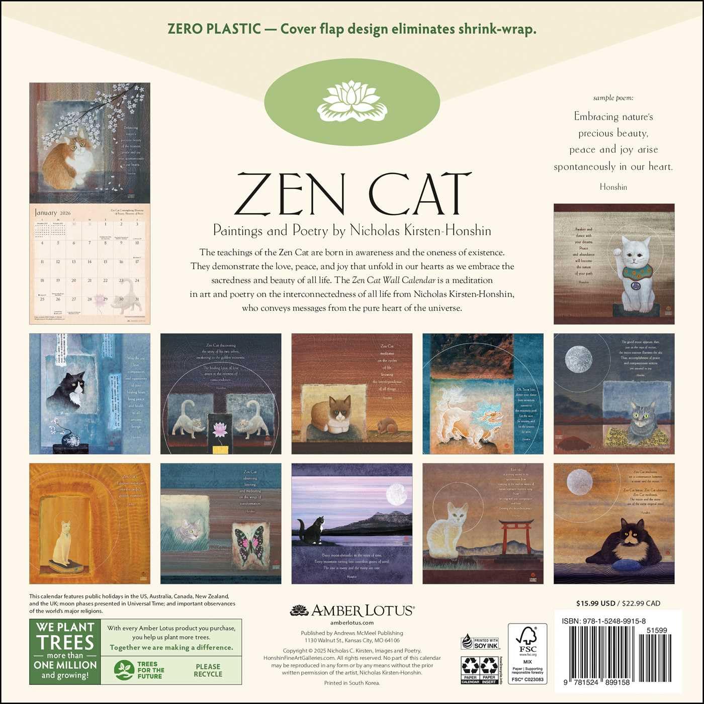 2026 Zen Cat - Square Wall Calendar