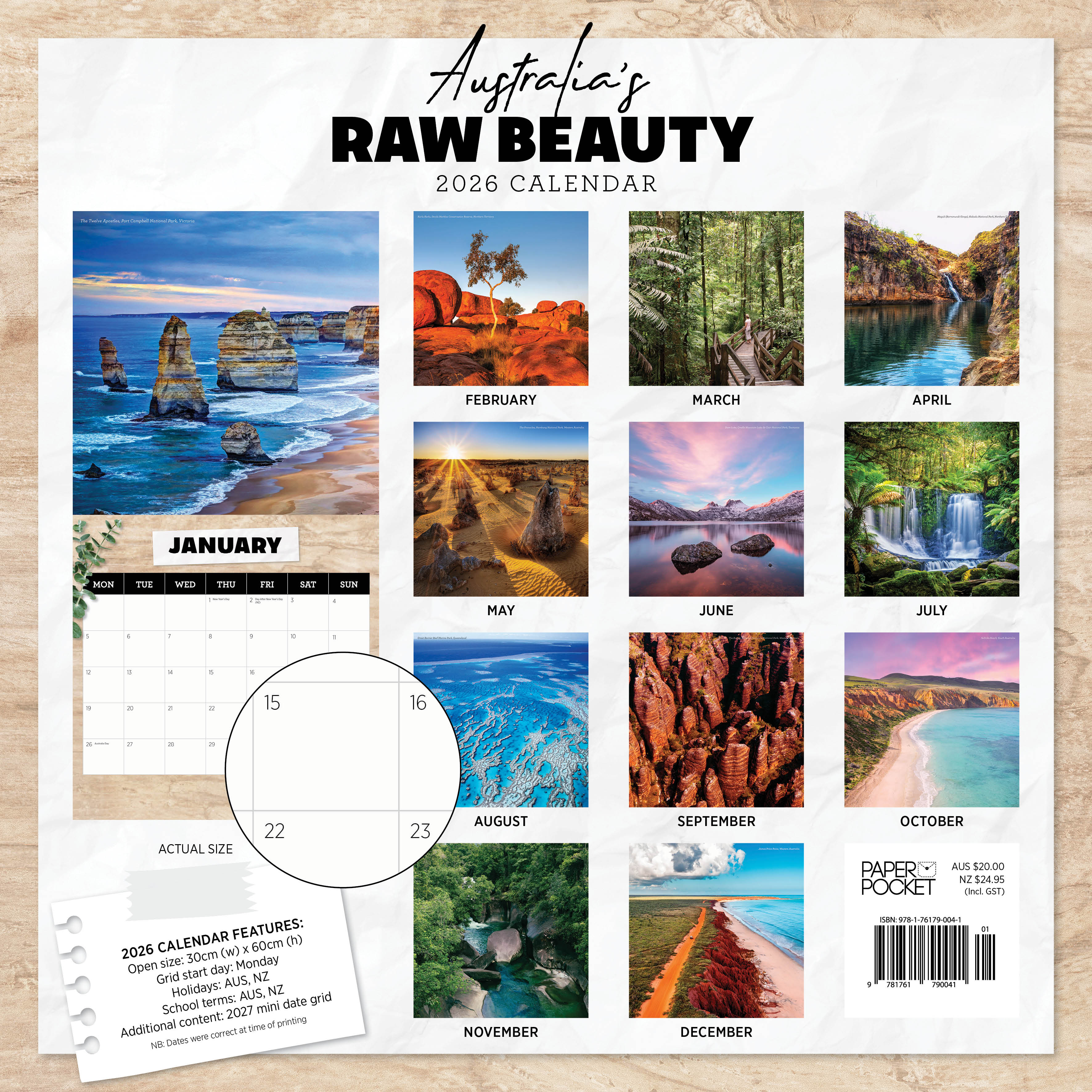 2026 Australia's Raw Beauty - Square Wall Calendar