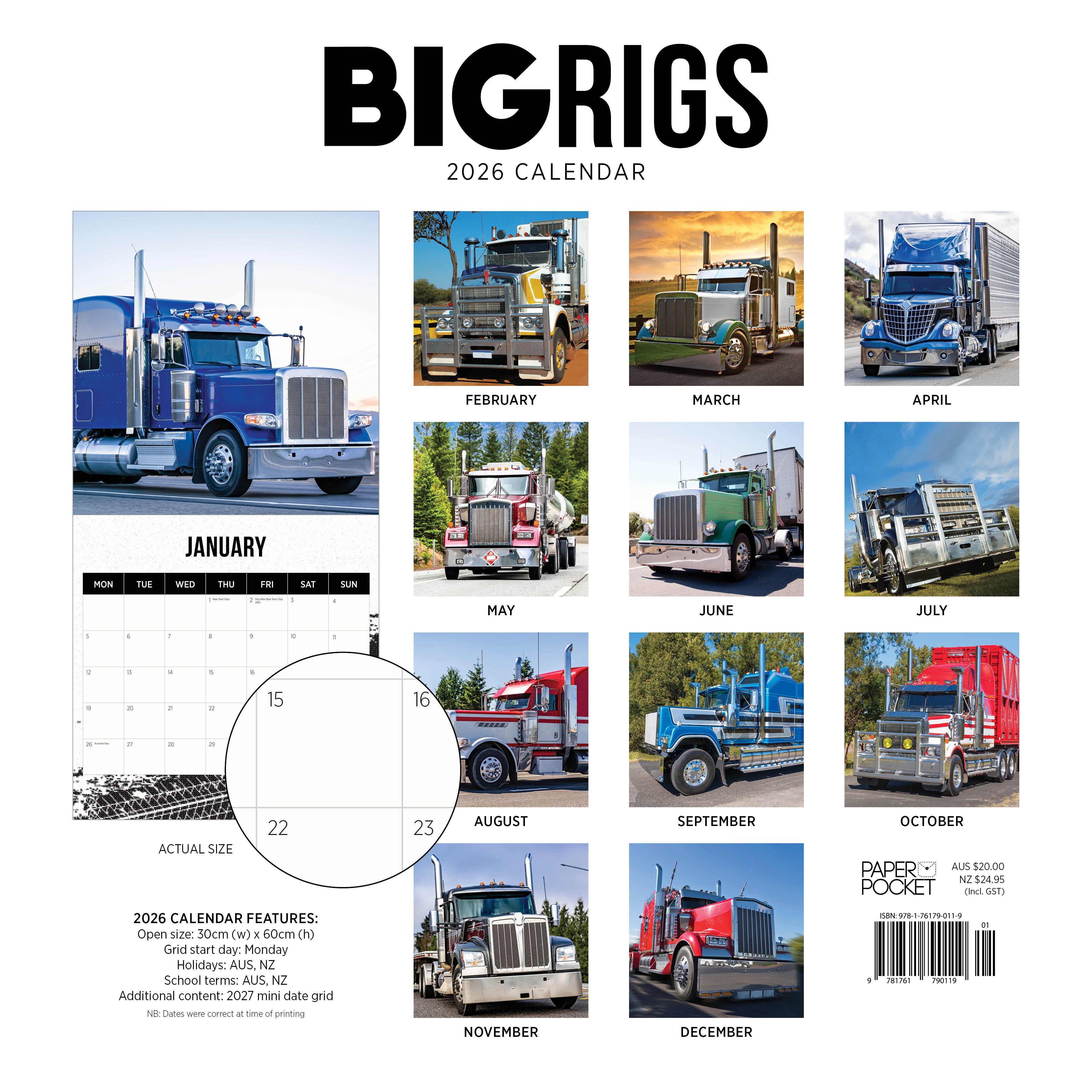 2026 Big Rigs - Square Wall Calendar