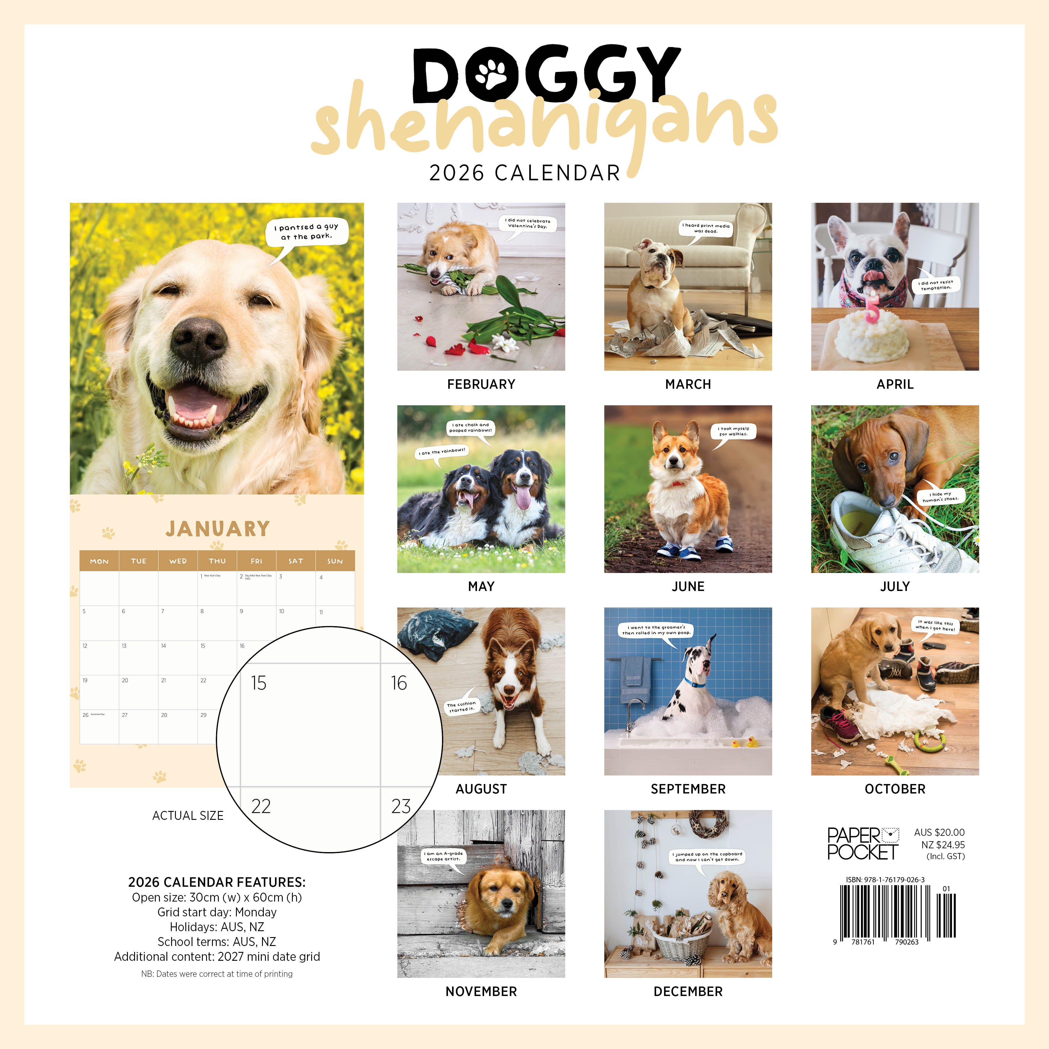2026 Doggy Shenanigans - Square Wall Calendar