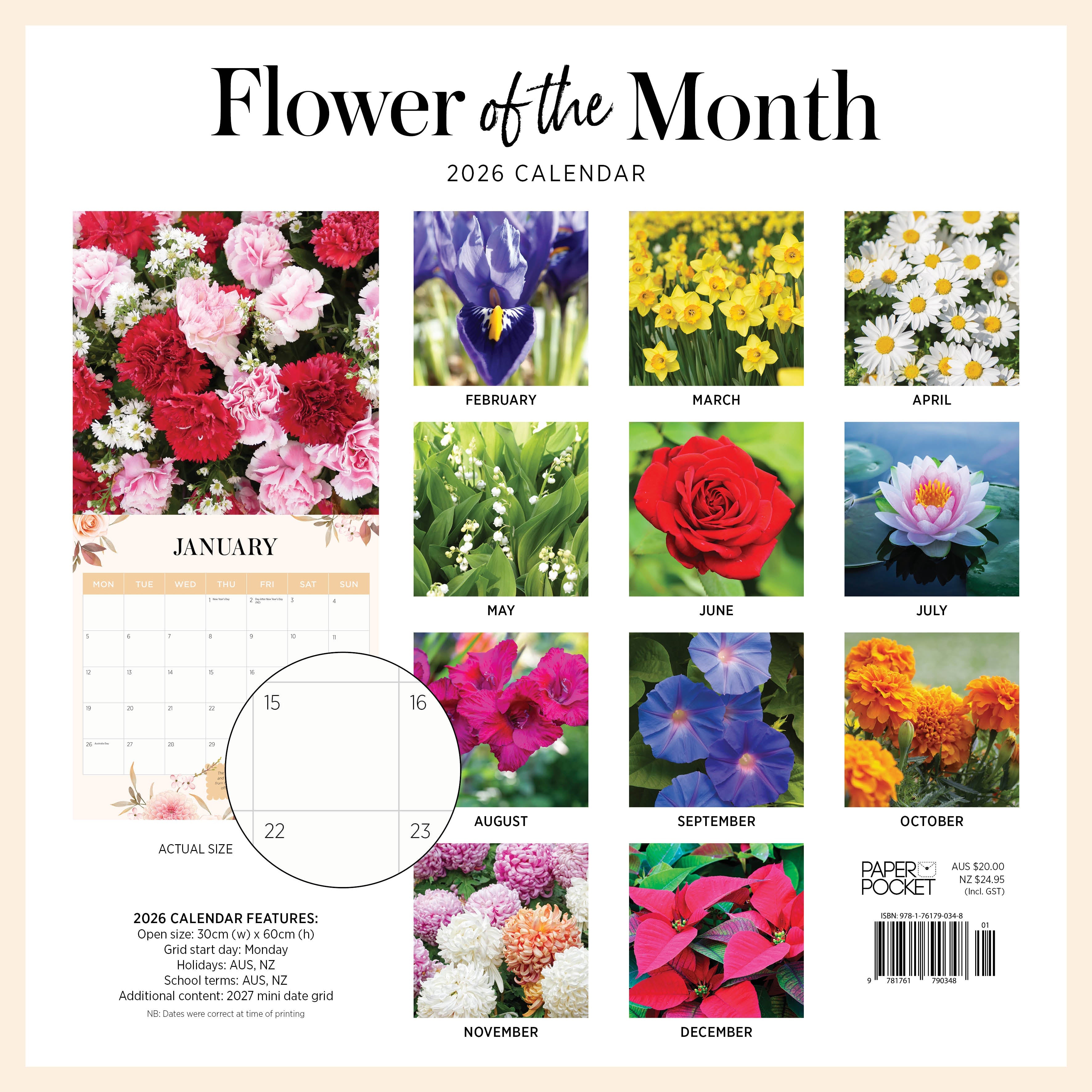 2026 Flower of the Month - Square Wall Calendar
