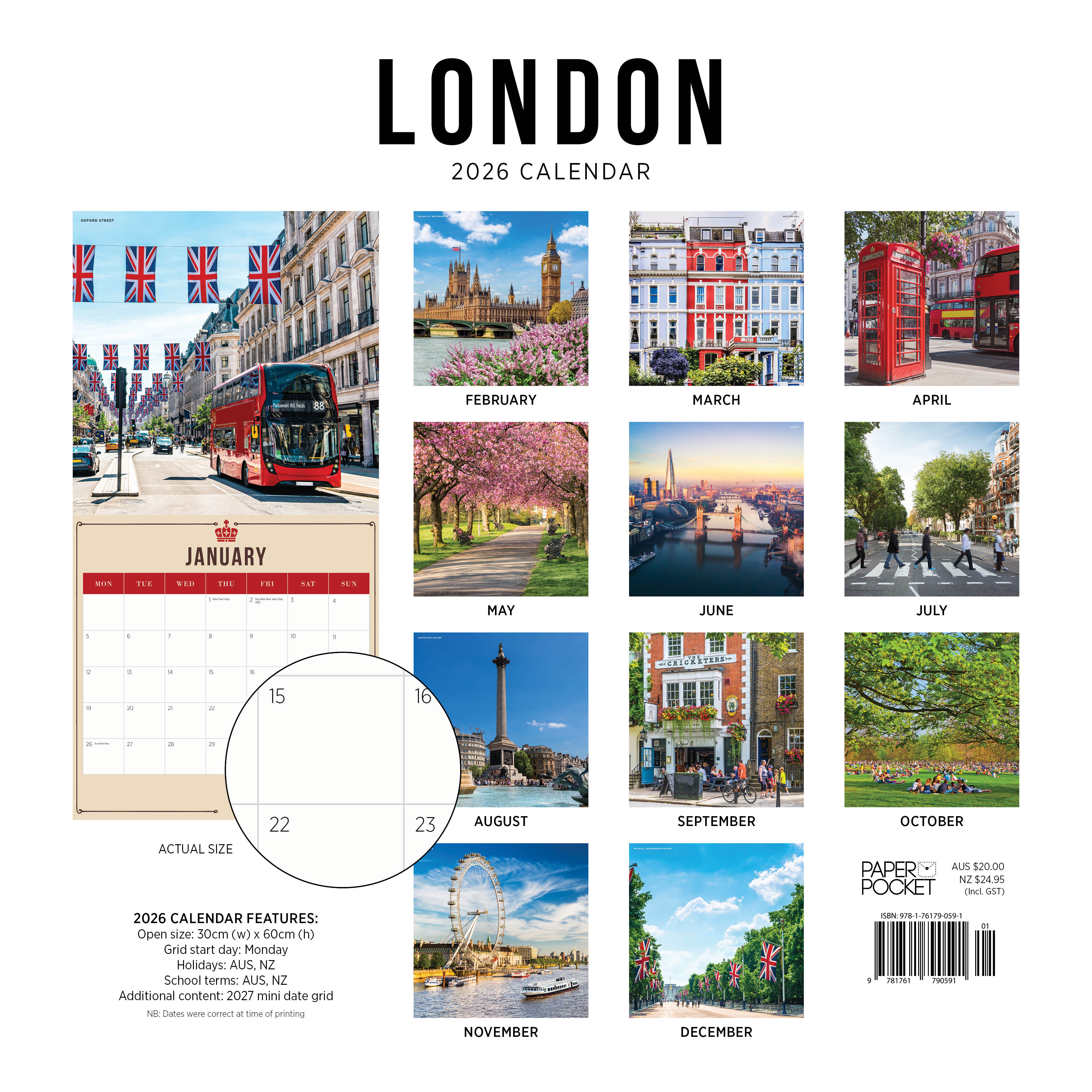 2026 London - Square Wall Calendar