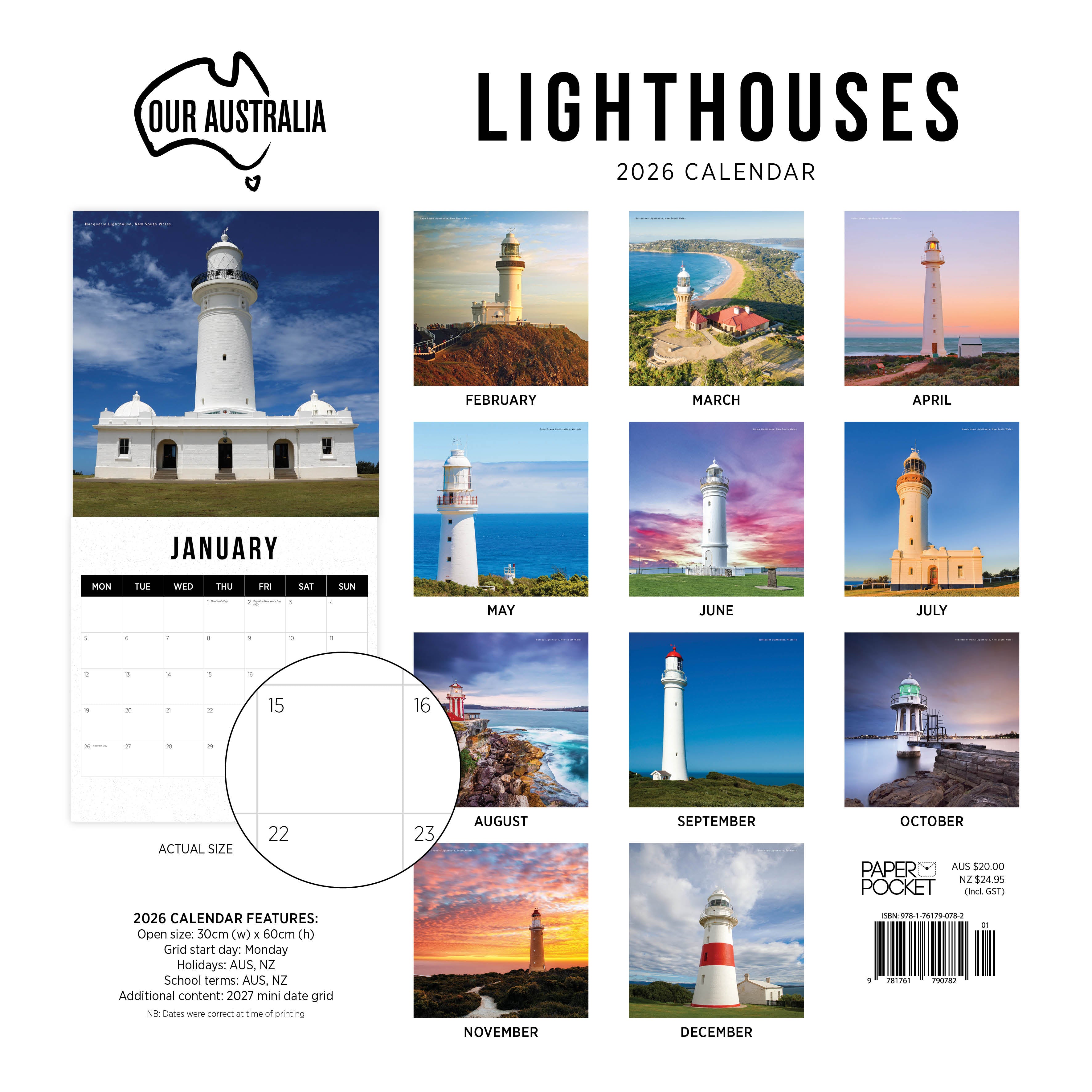 2026 Our Australia Lighthouses - Square Wall Calendar