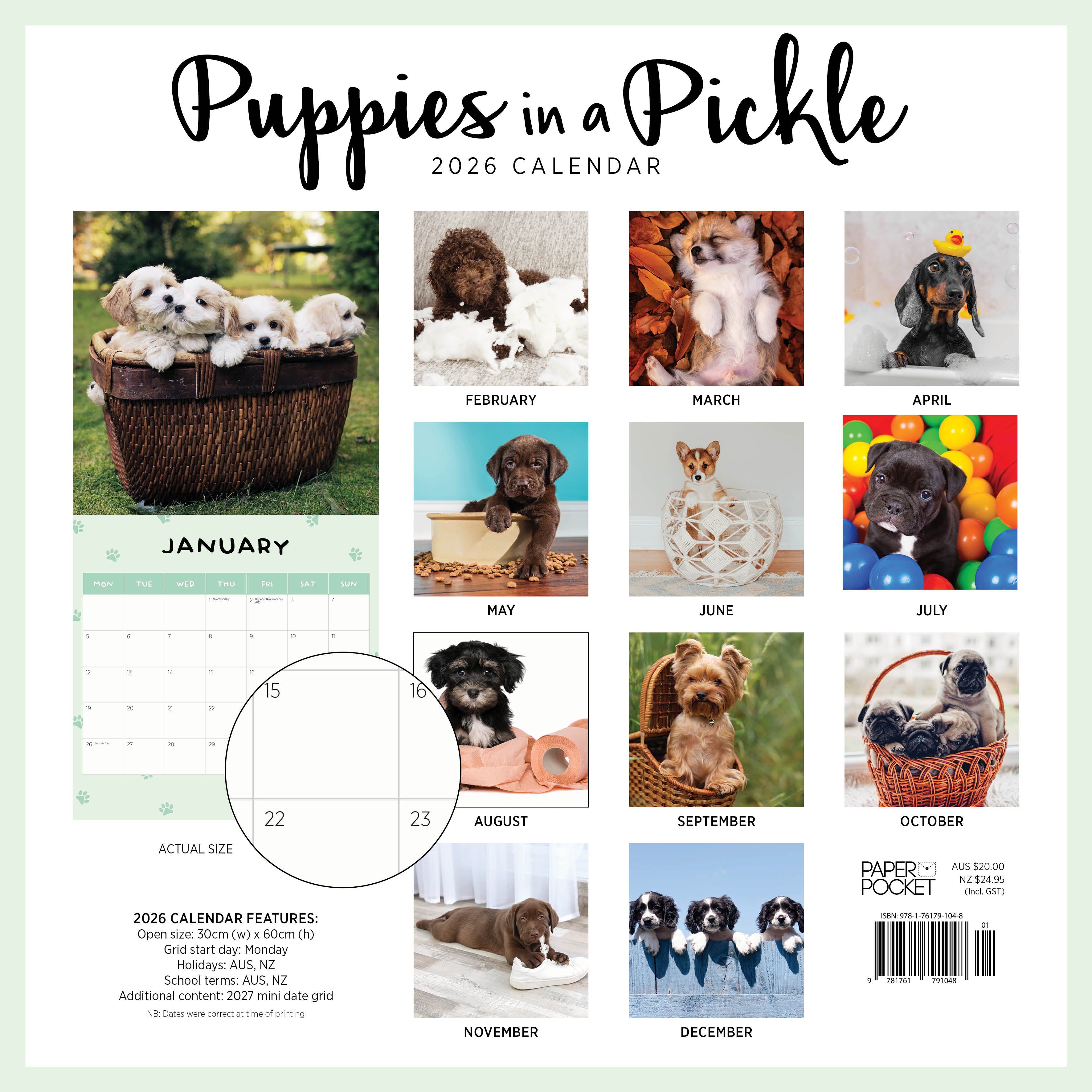 2026 Puppies In A Pickle - Square Wall Calendar