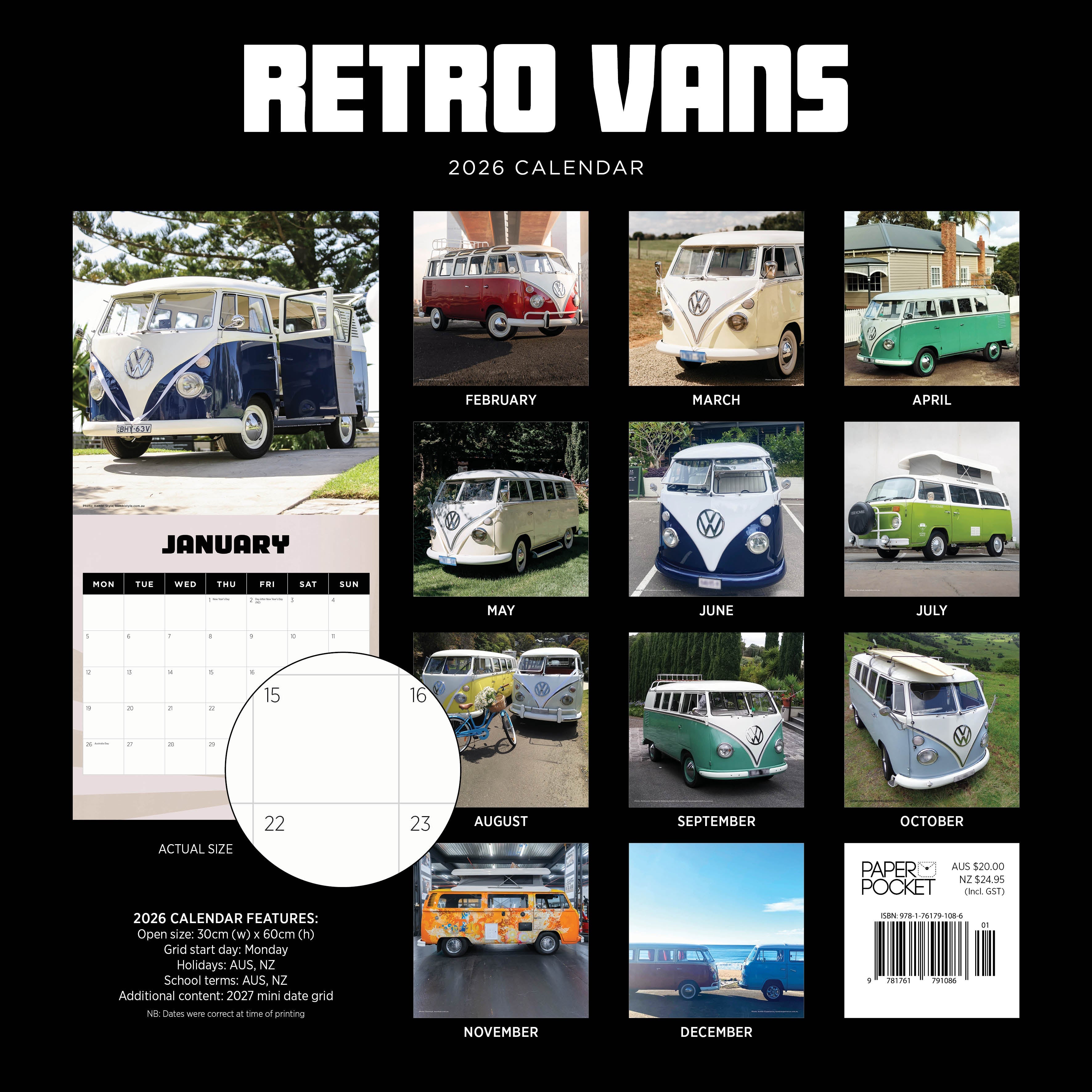 2026 Retro Vans - Square Wall Calendar