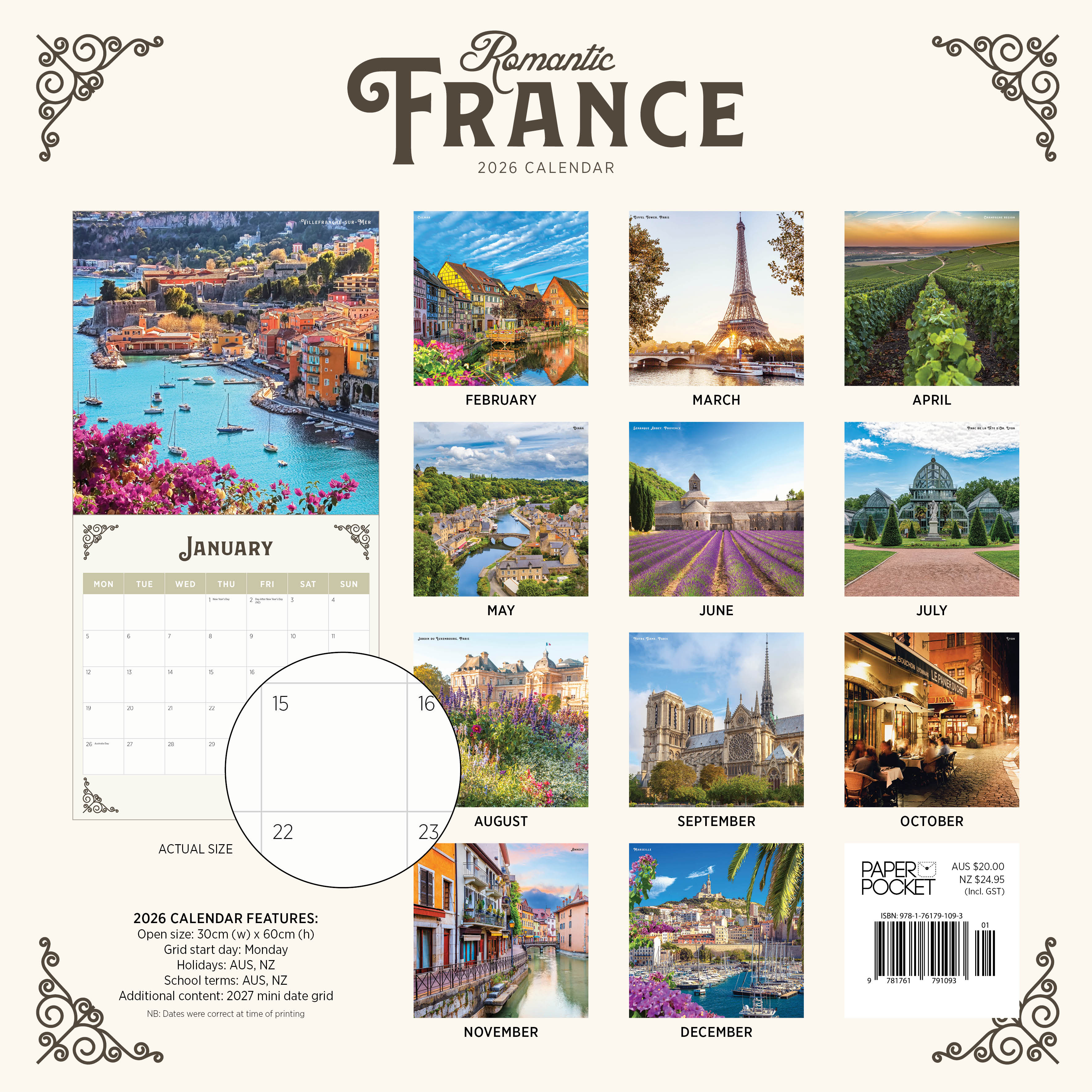 2026 Romantic France - Square Wall Calendar