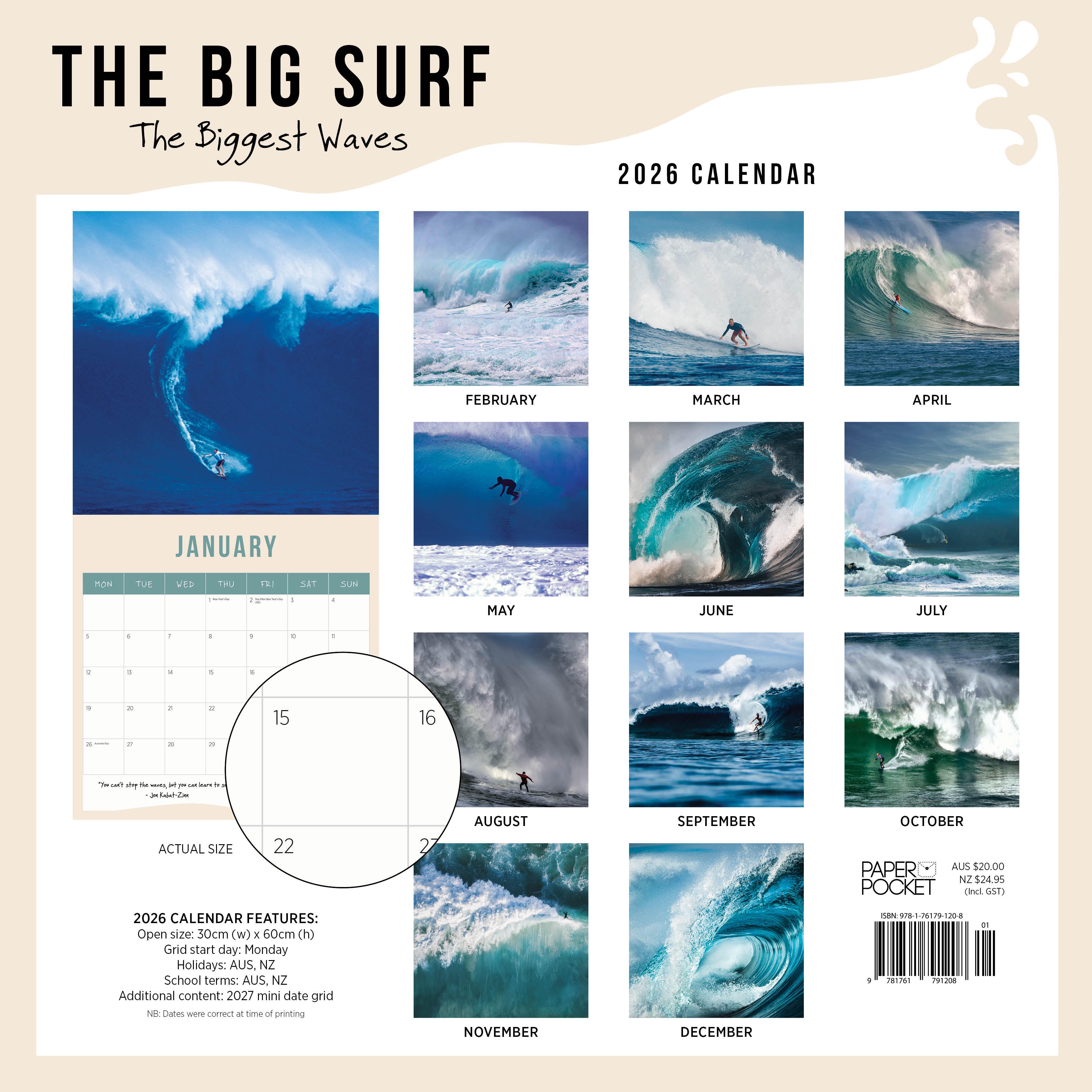 2026 The Big Surf - Biggest Waves - Square Wall Calendar