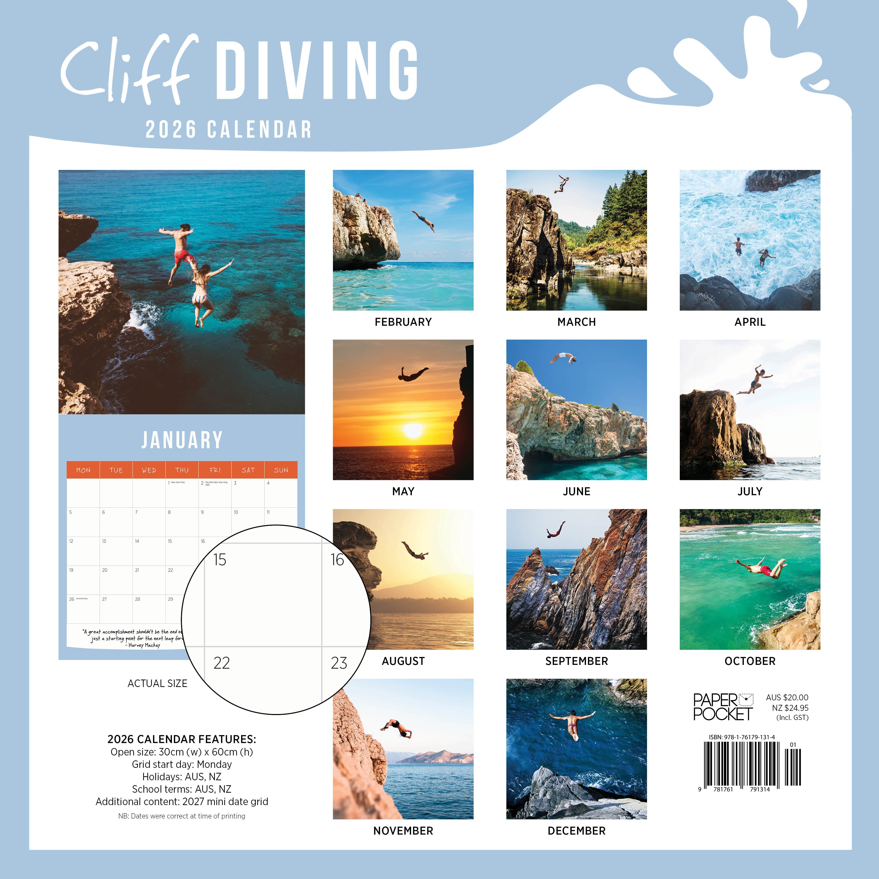 2026 Cliff Diving - Square Wall Calendar
