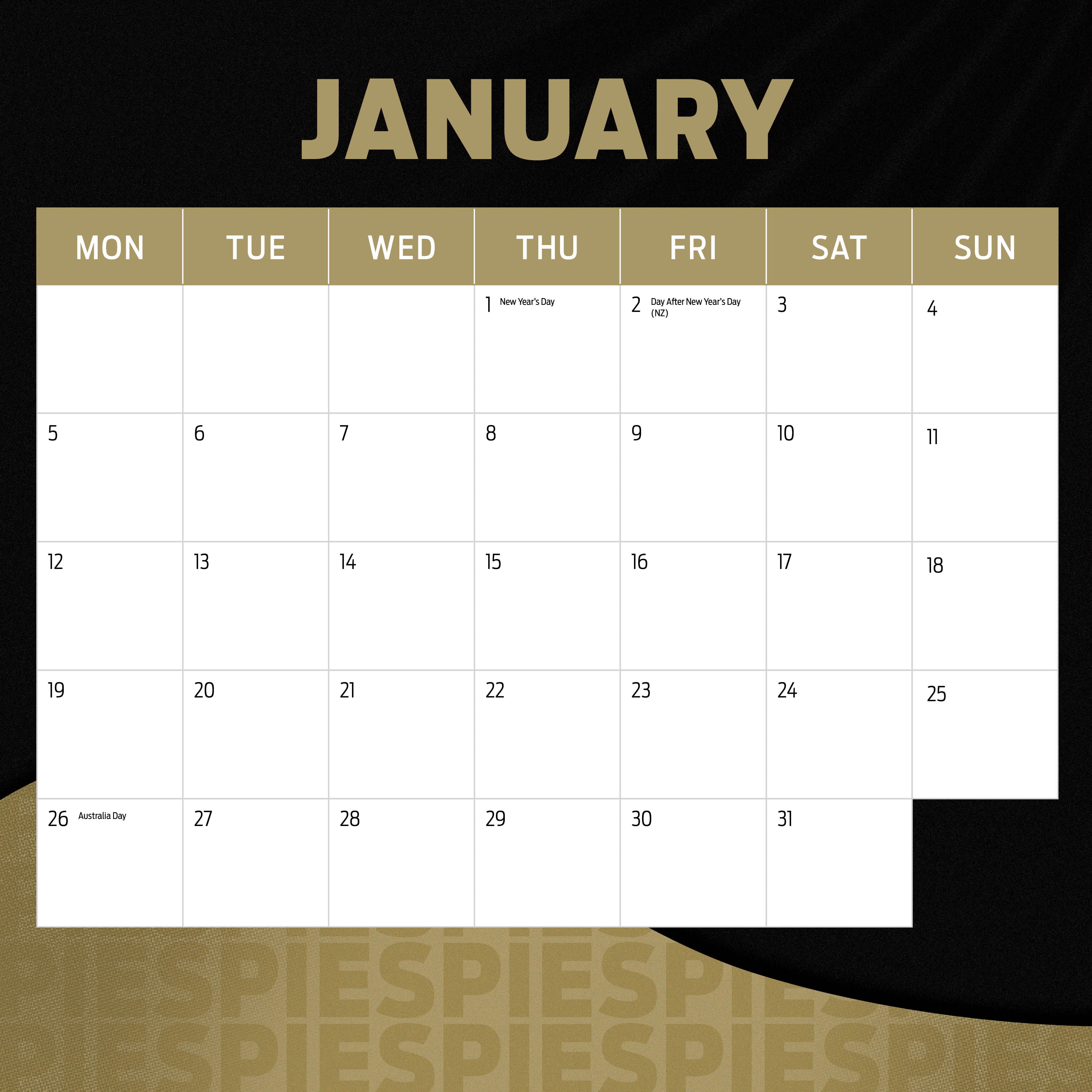 2026 AFL Collingwood Magpies - Square Wall Calendar
