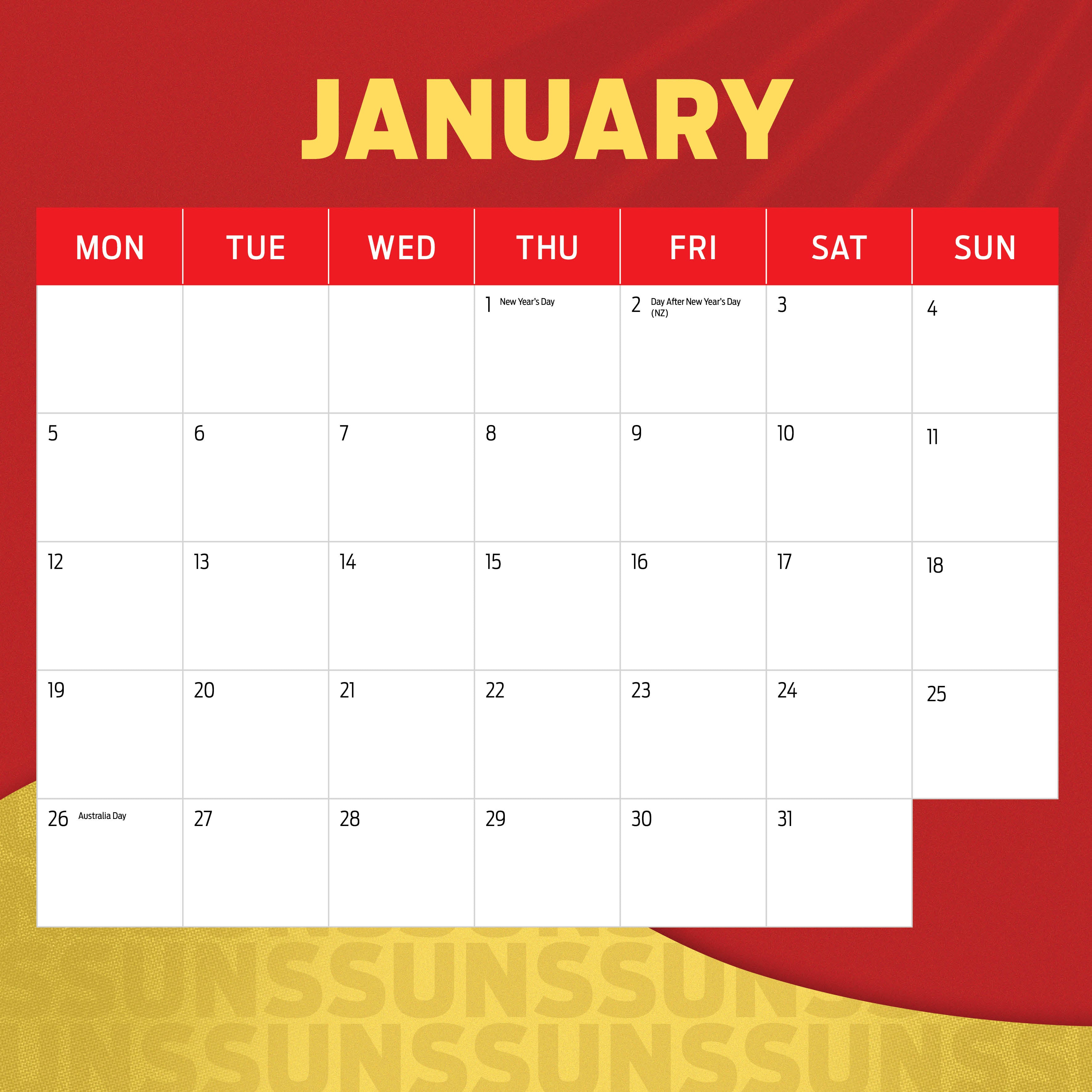 2026 AFL Gold Coast Suns - Square Wall Calendar