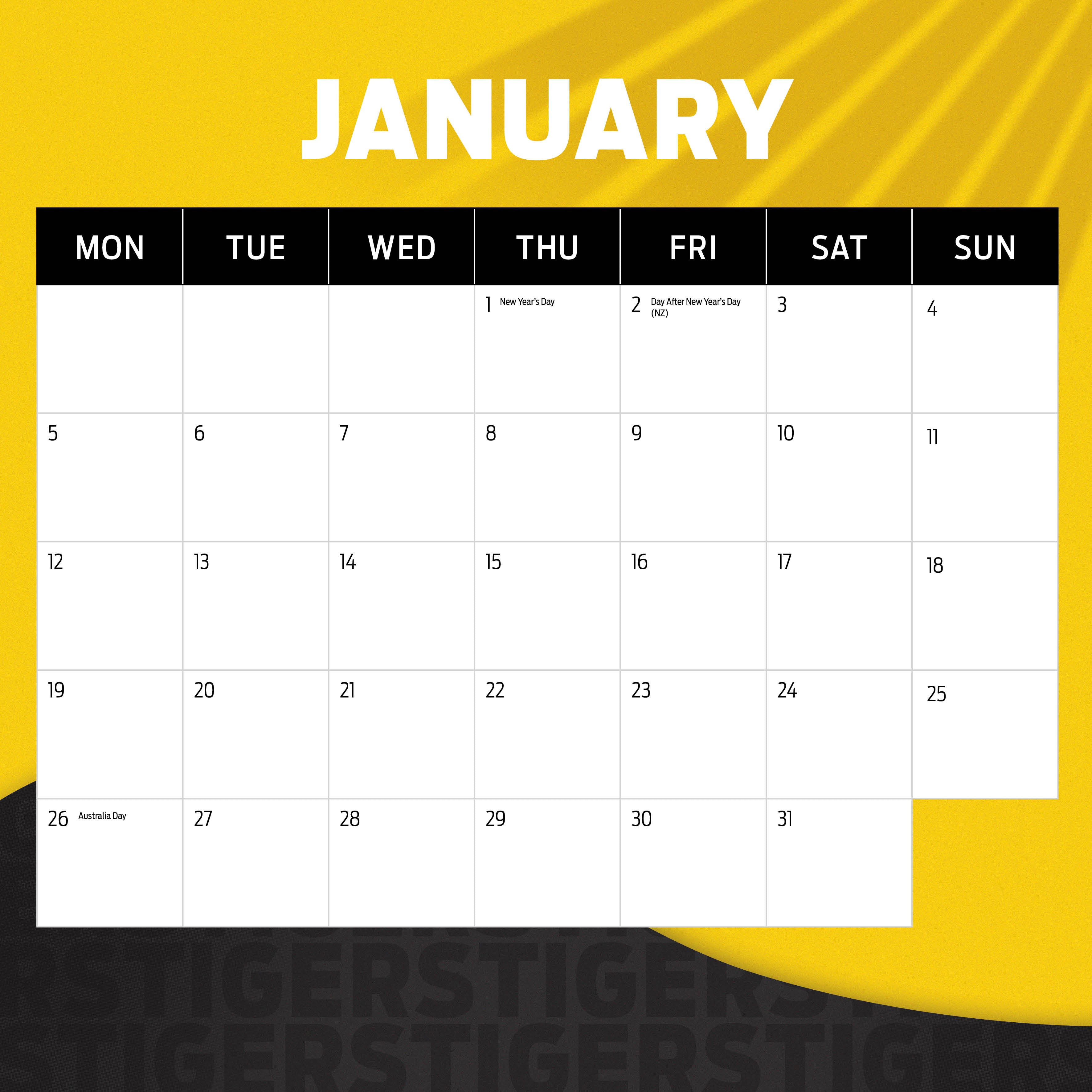 2026 AFL Richmond Tigers - Square Wall Calendar