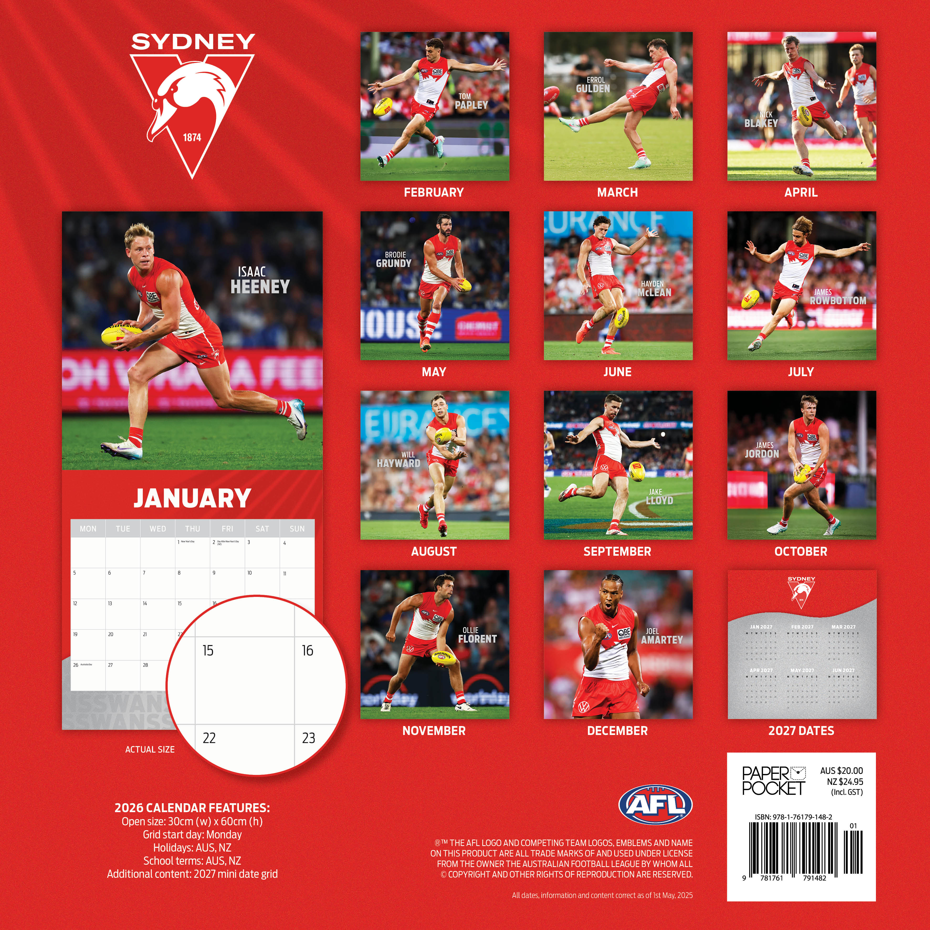 2026 AFL Sydney Swans - Square Wall Calendar
