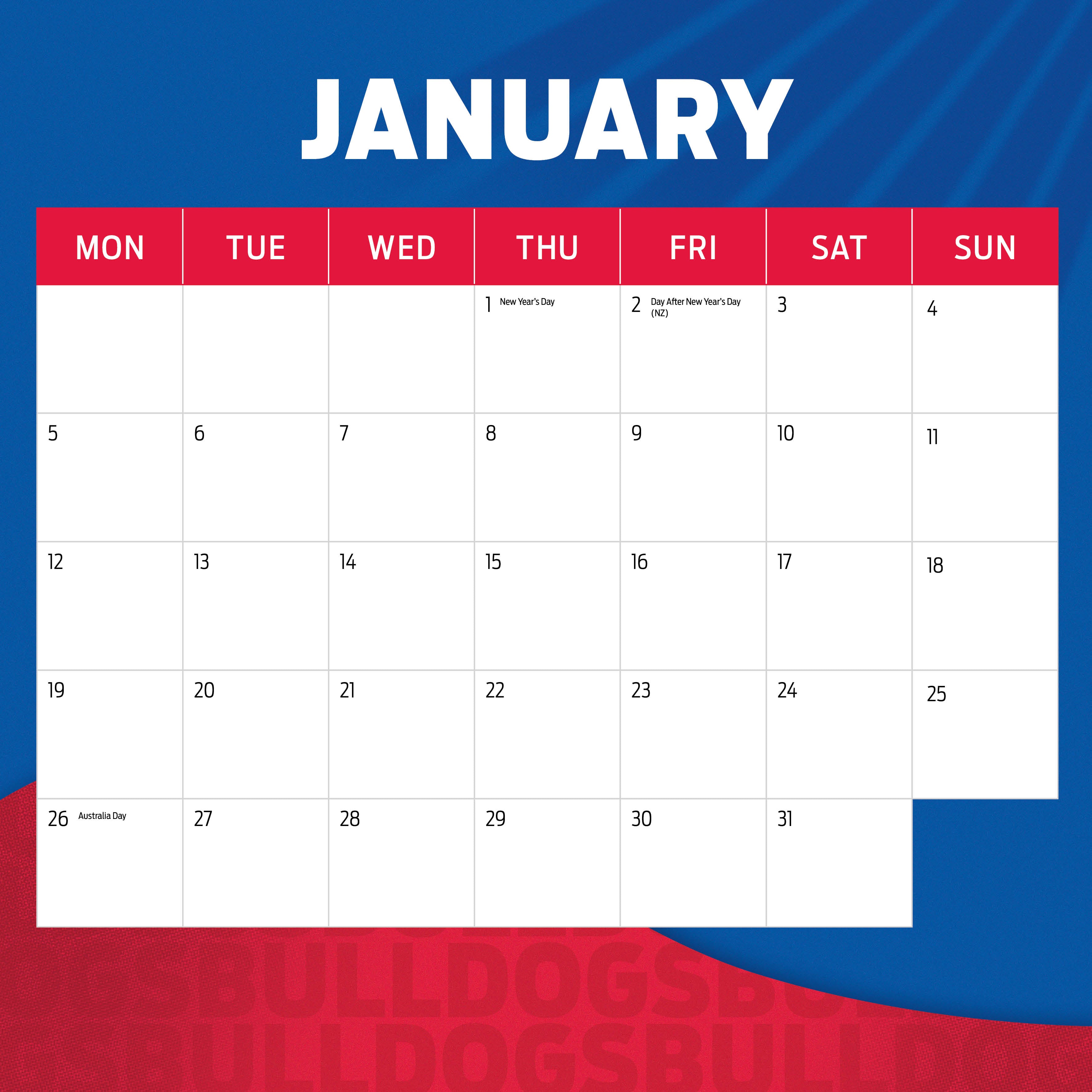 2026 AFL Western Bulldogs - Square Wall Calendar