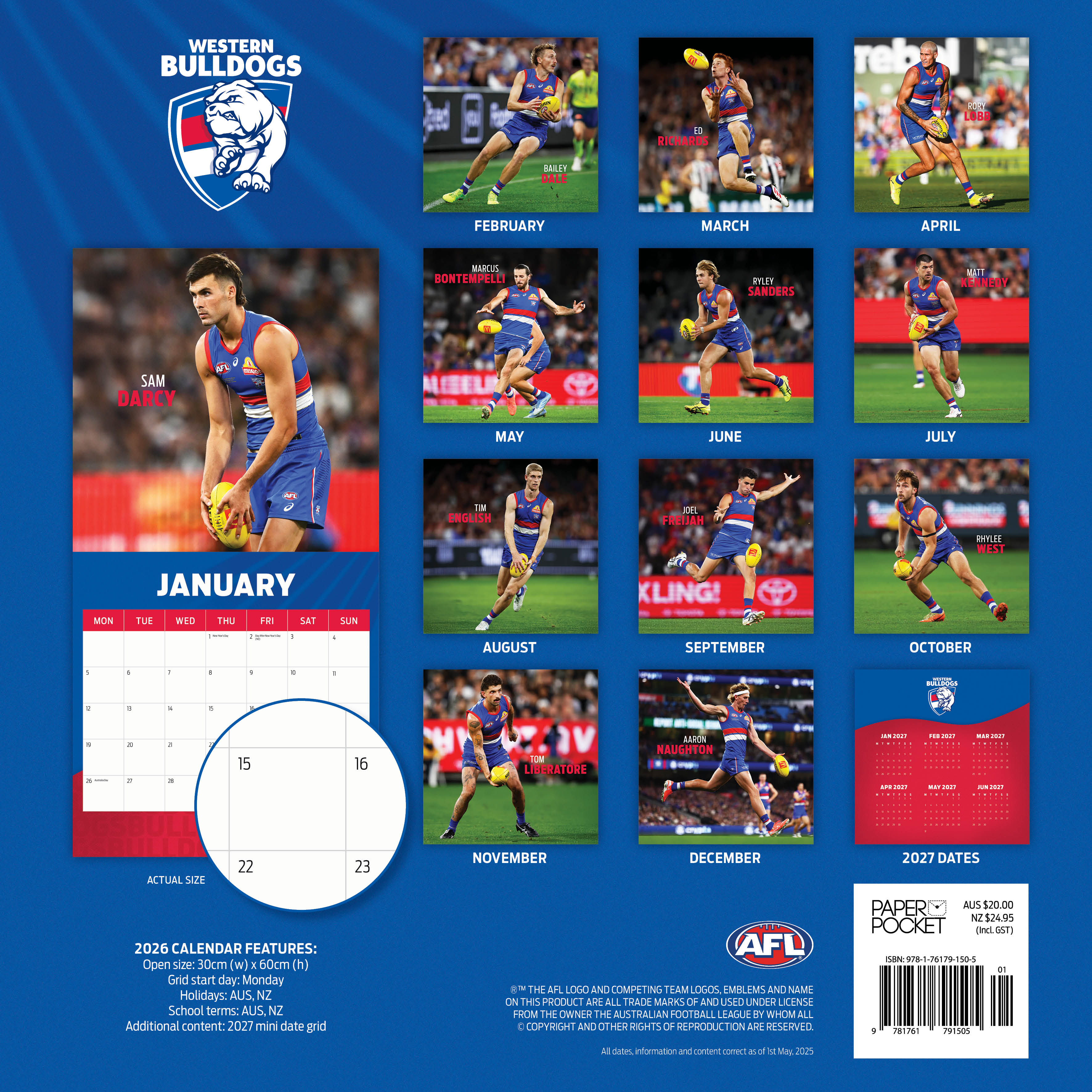 2026 AFL Western Bulldogs - Square Wall Calendar
