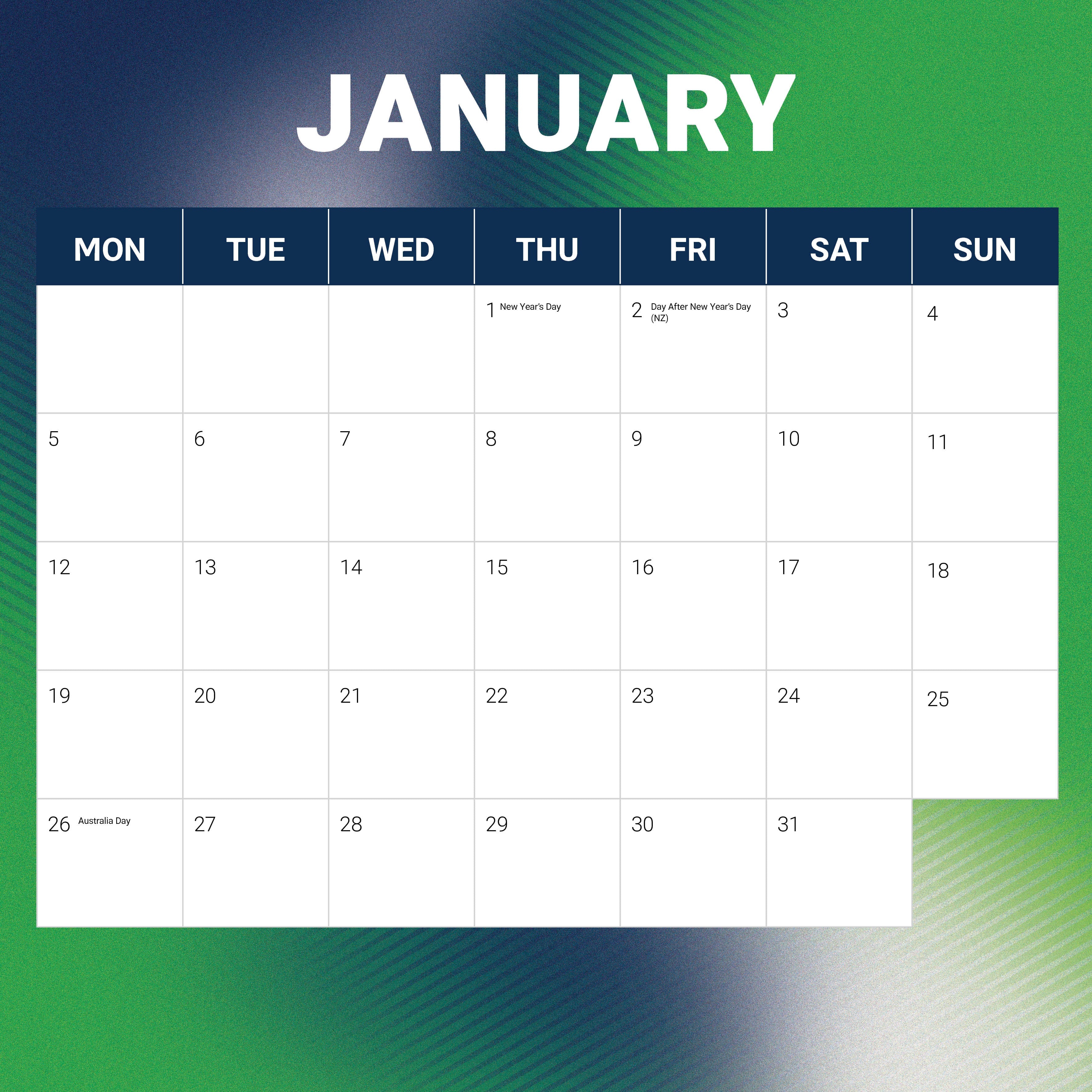 2026 NRL Canberra Raiders - Square Wall Calendar