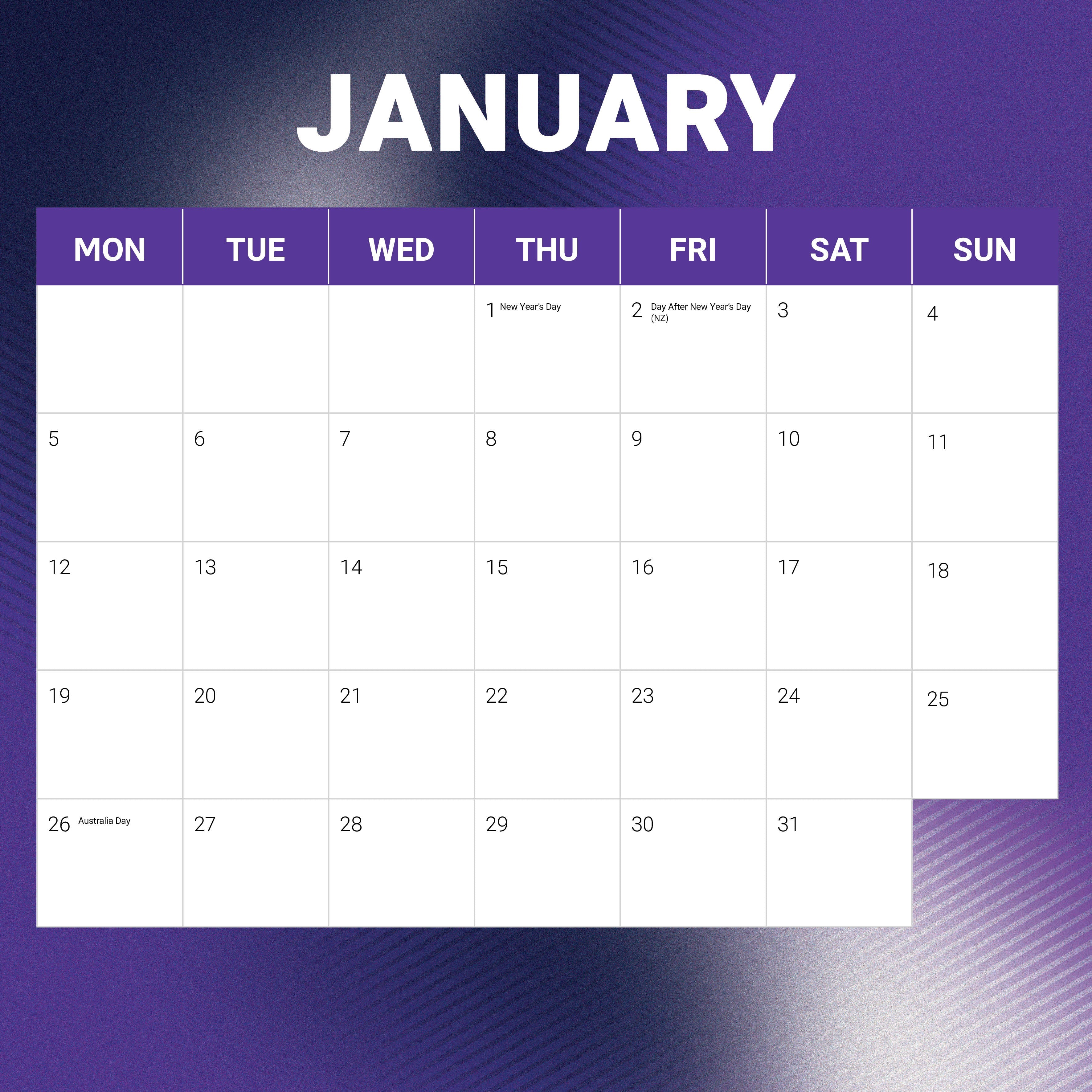 2026 NRL Melbourne Storm - Square Wall Calendar