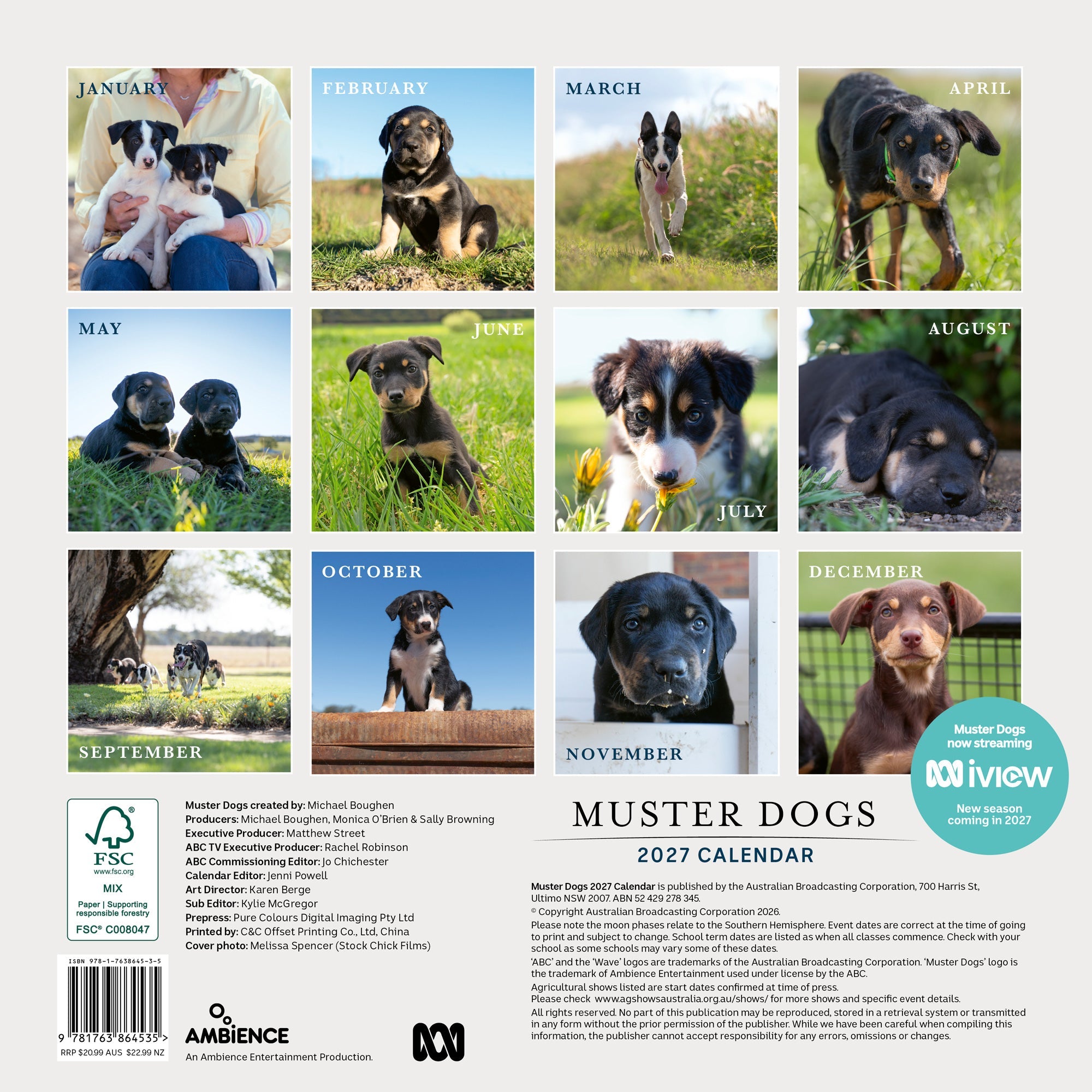 2027 ABC Muster Dogs - Square Wall Calendar — back cover