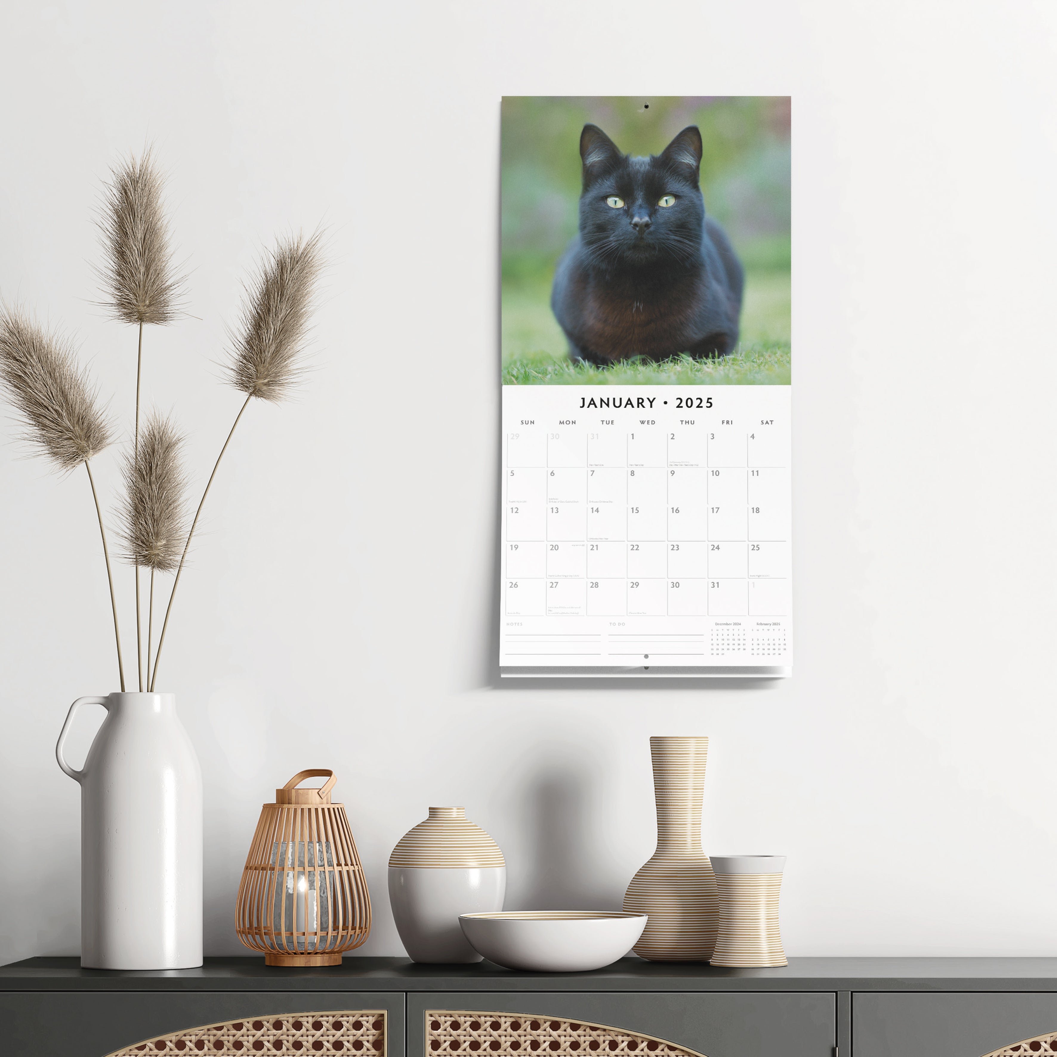 2025 Black Cats - Square Wall Calendar