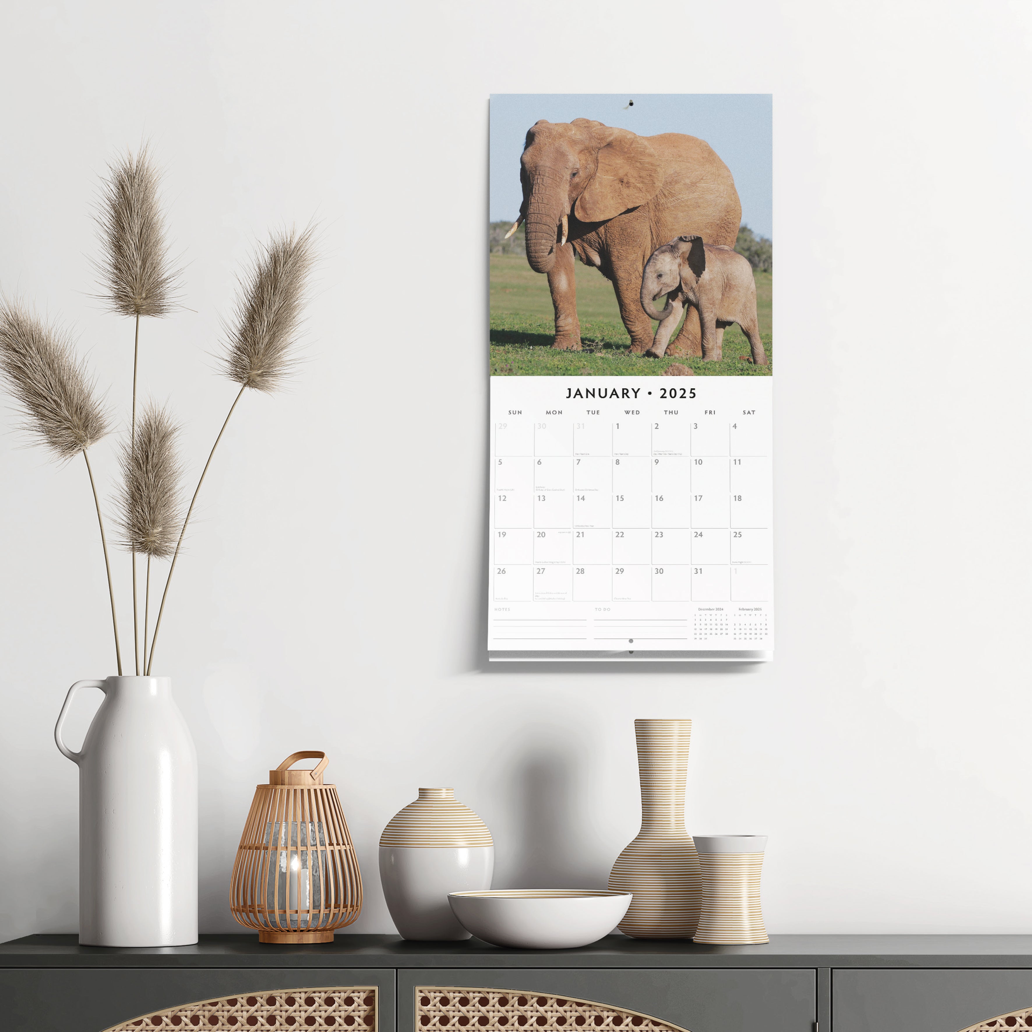 2025 Elephants - Square Wall Calendar