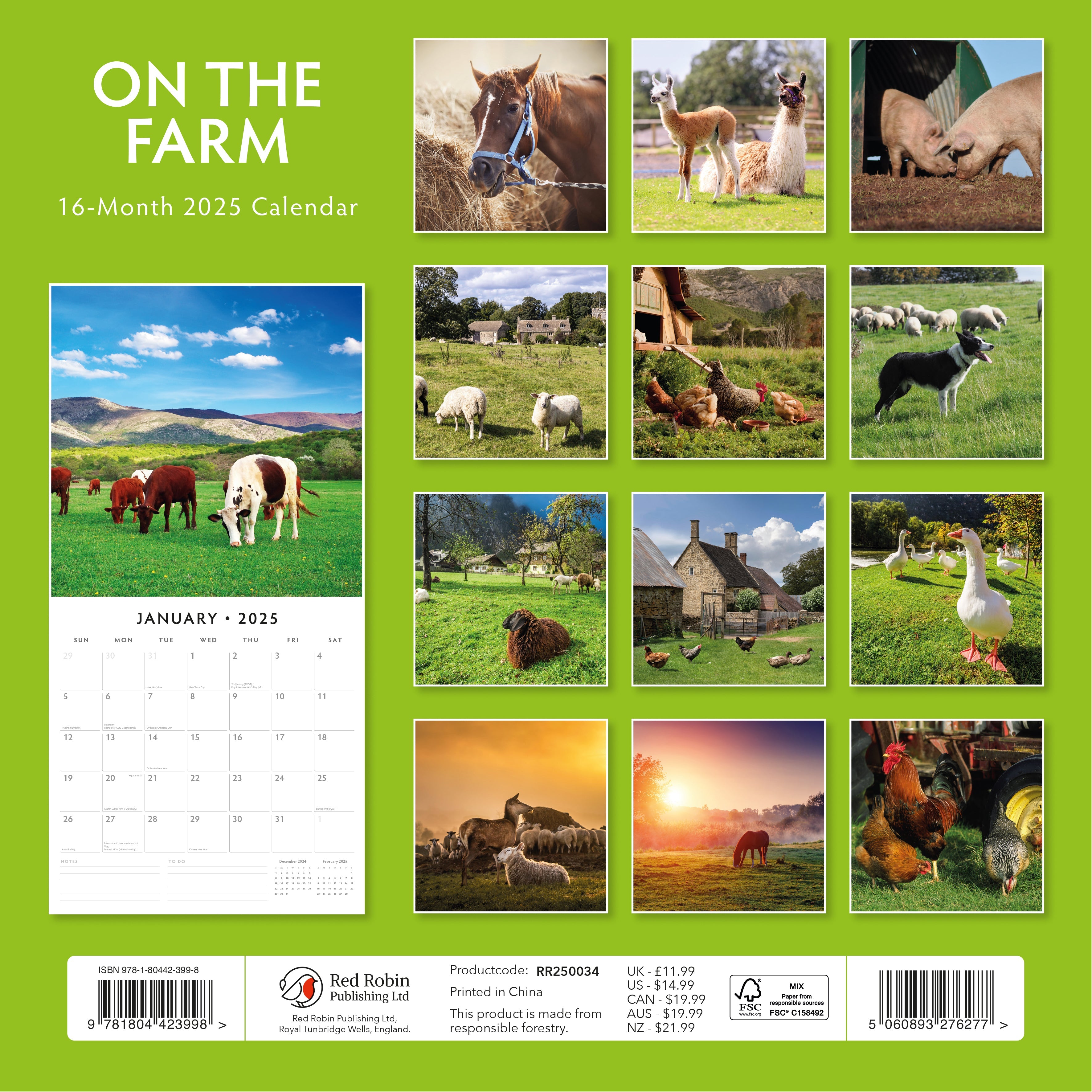 2025 On The Farm - Square Wall Calendar