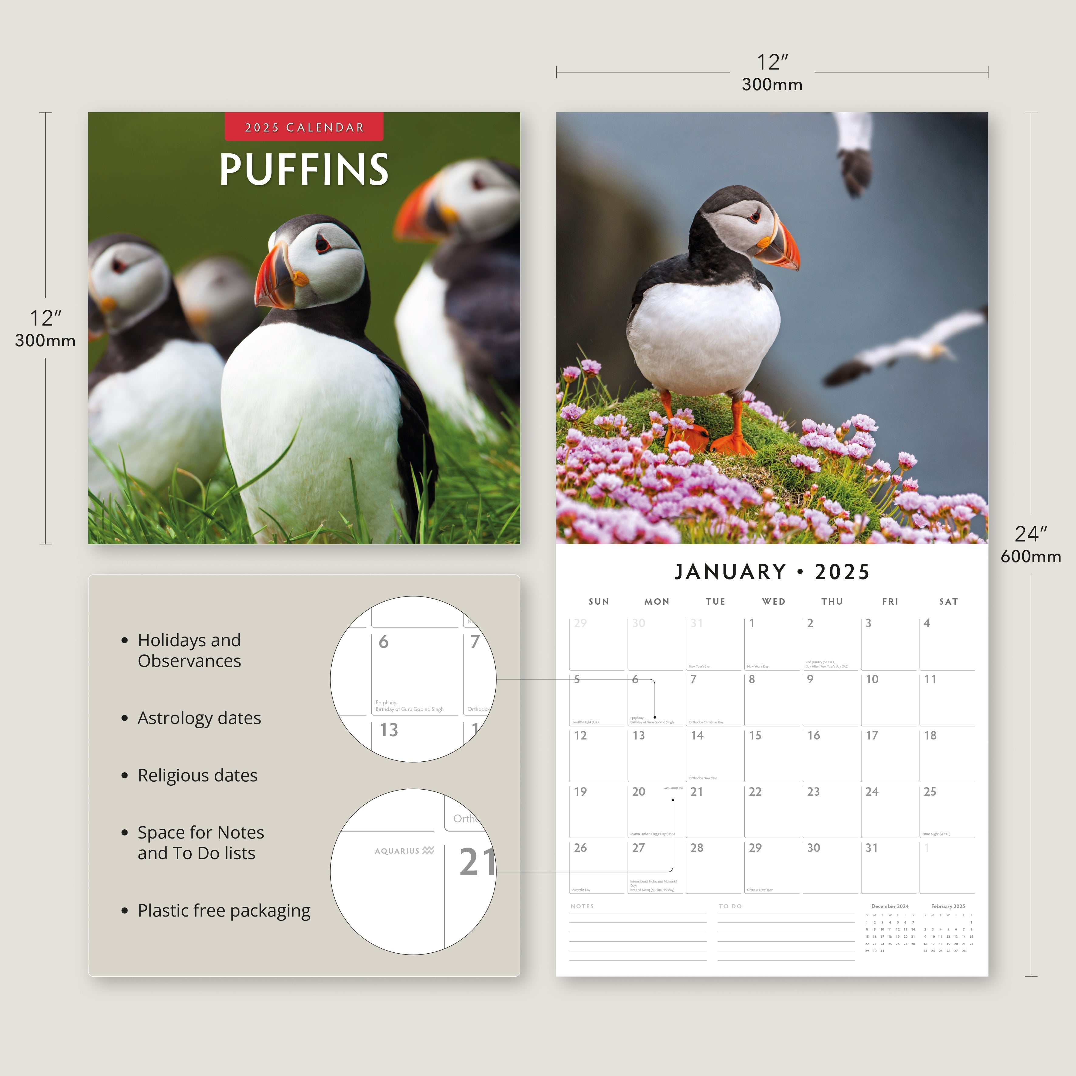 2025 Puffins - Square Wall Calendar