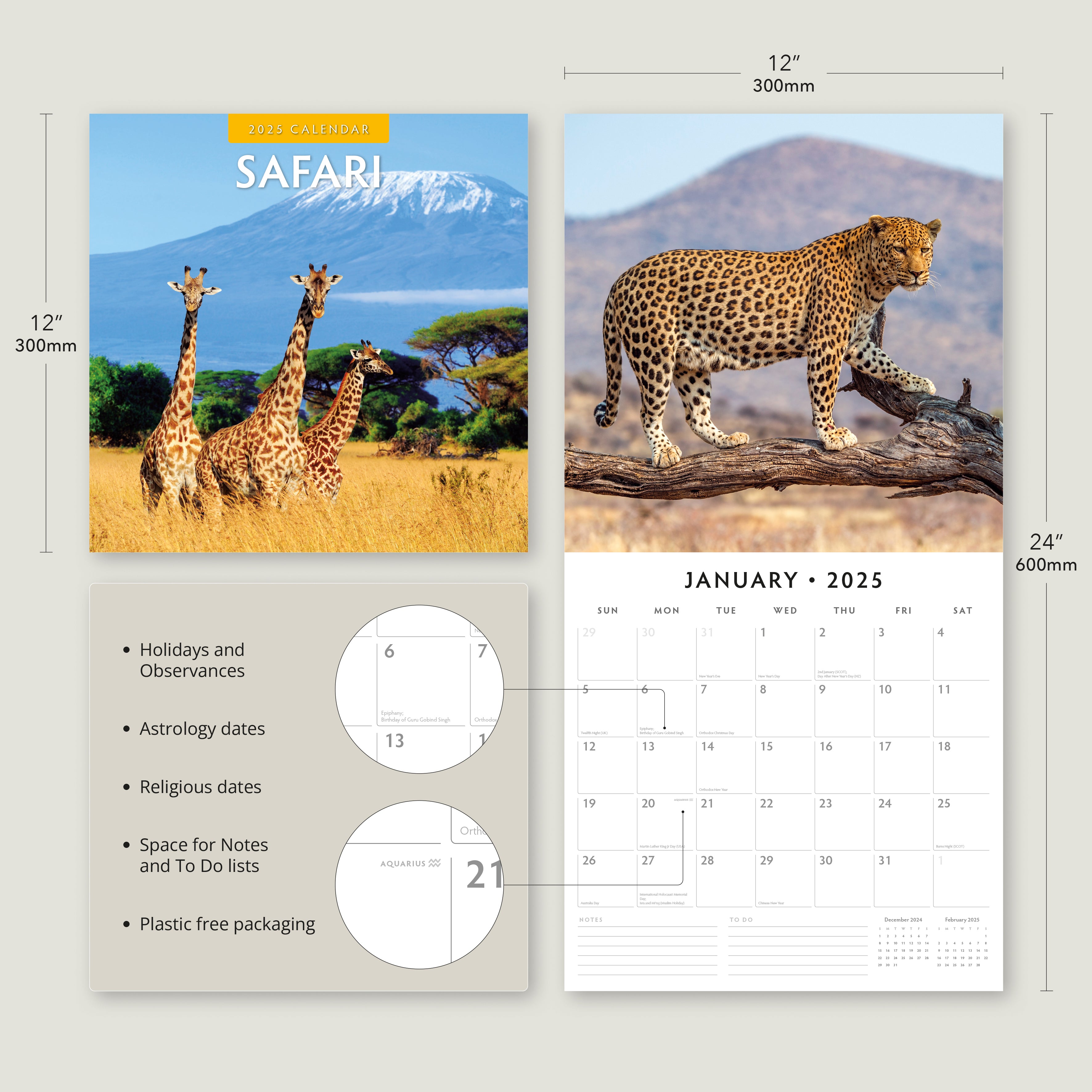 2025 Safari - Square Wall Calendar