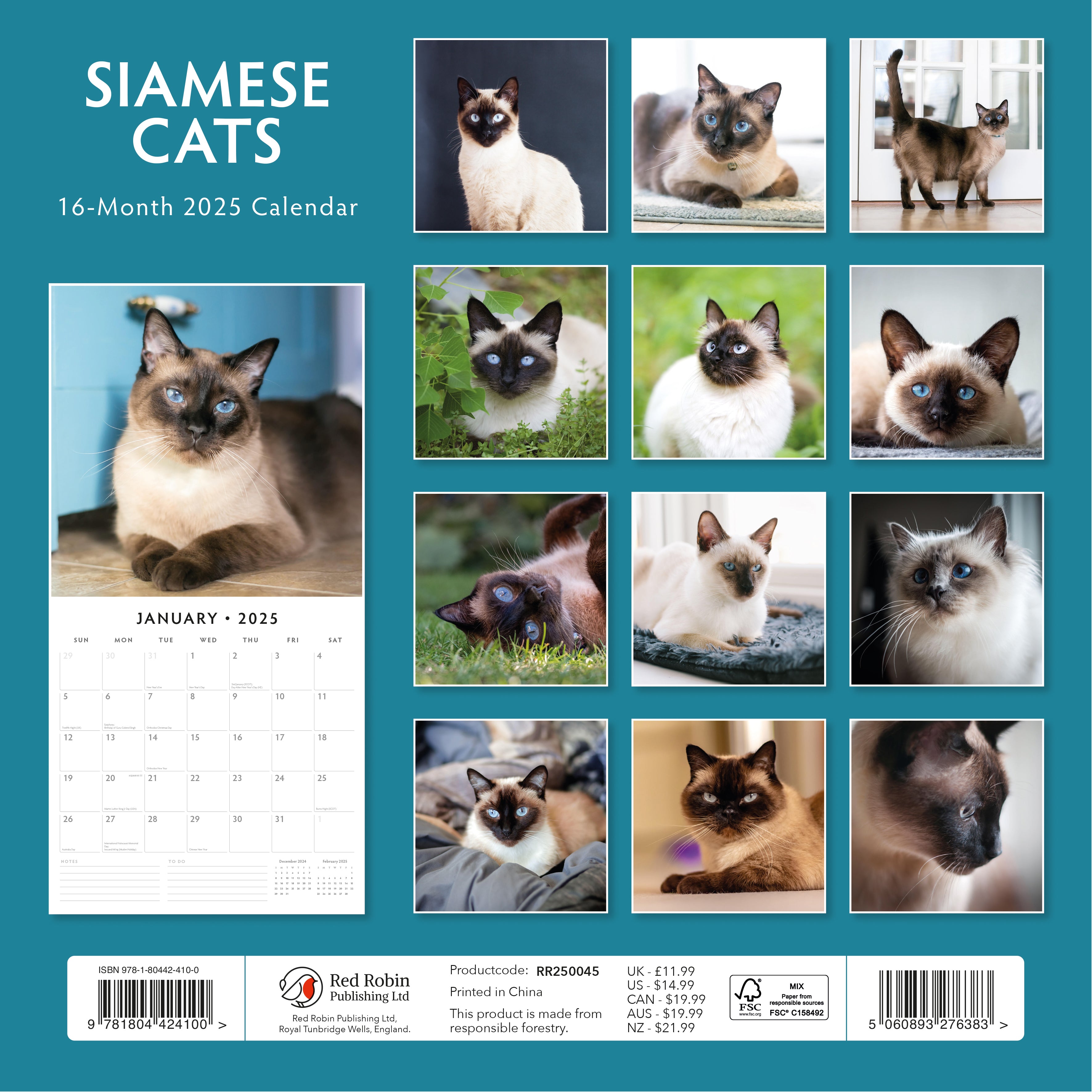 2025 Siamese Cats - Square Wall Calendar