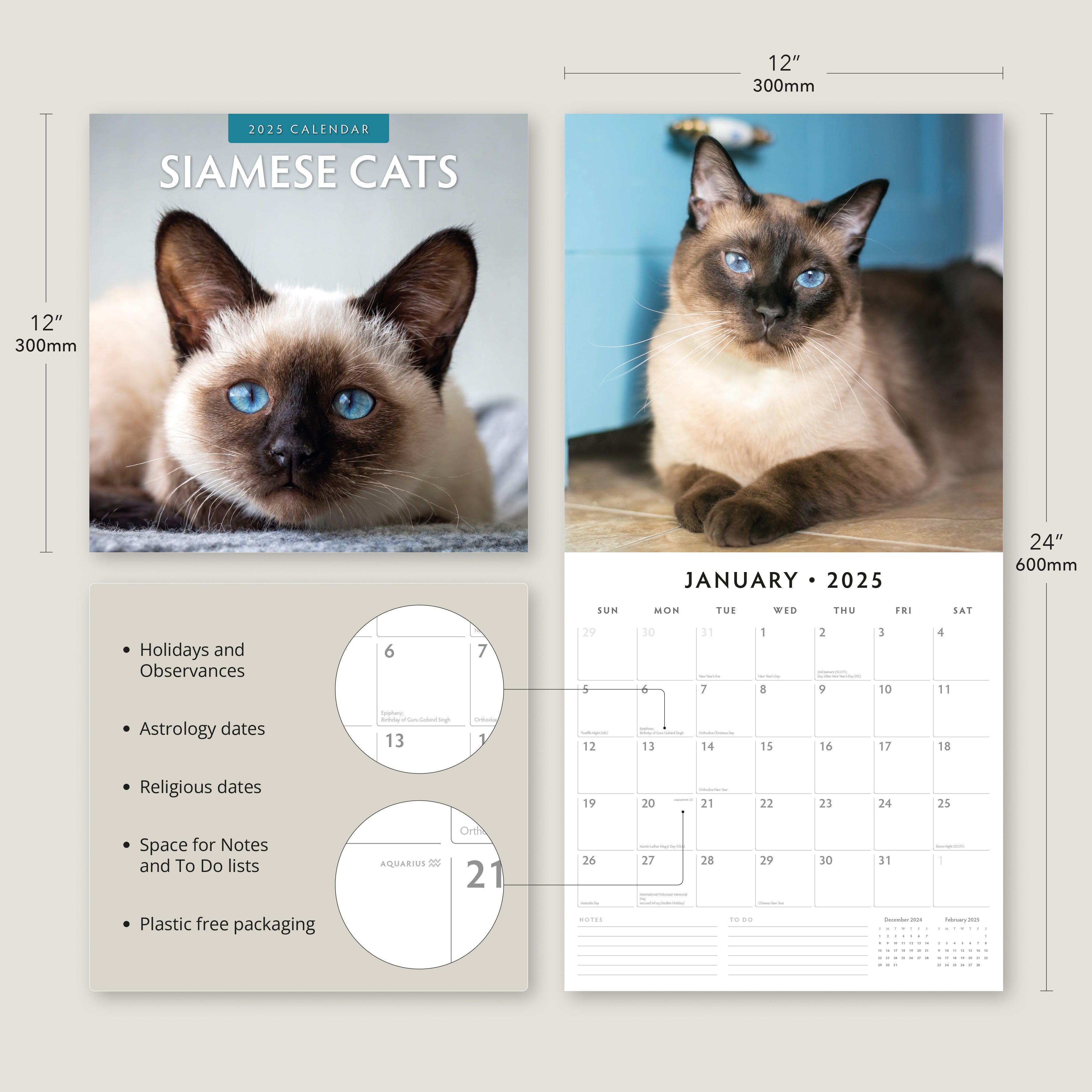 2025 Siamese Cats - Square Wall Calendar