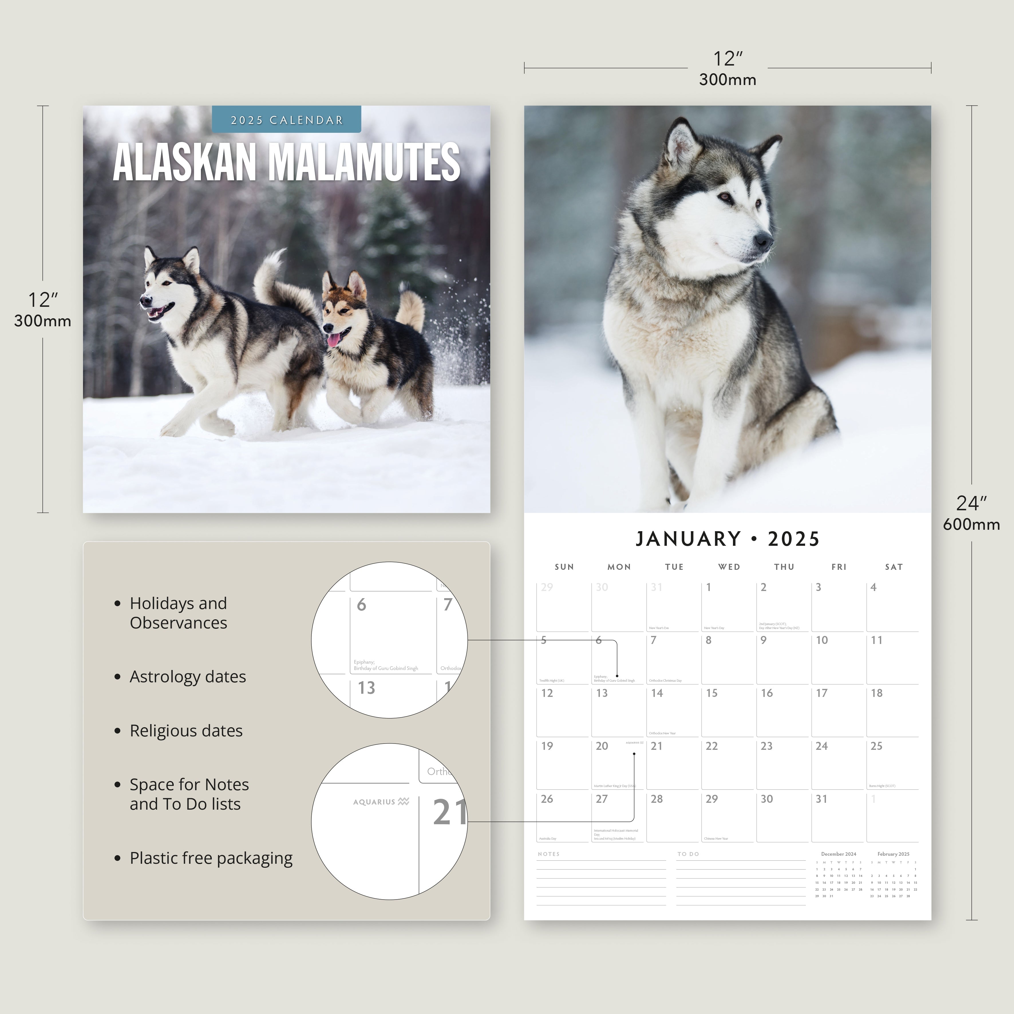 2025 Alaskan Malamutes - Square Wall Calendar