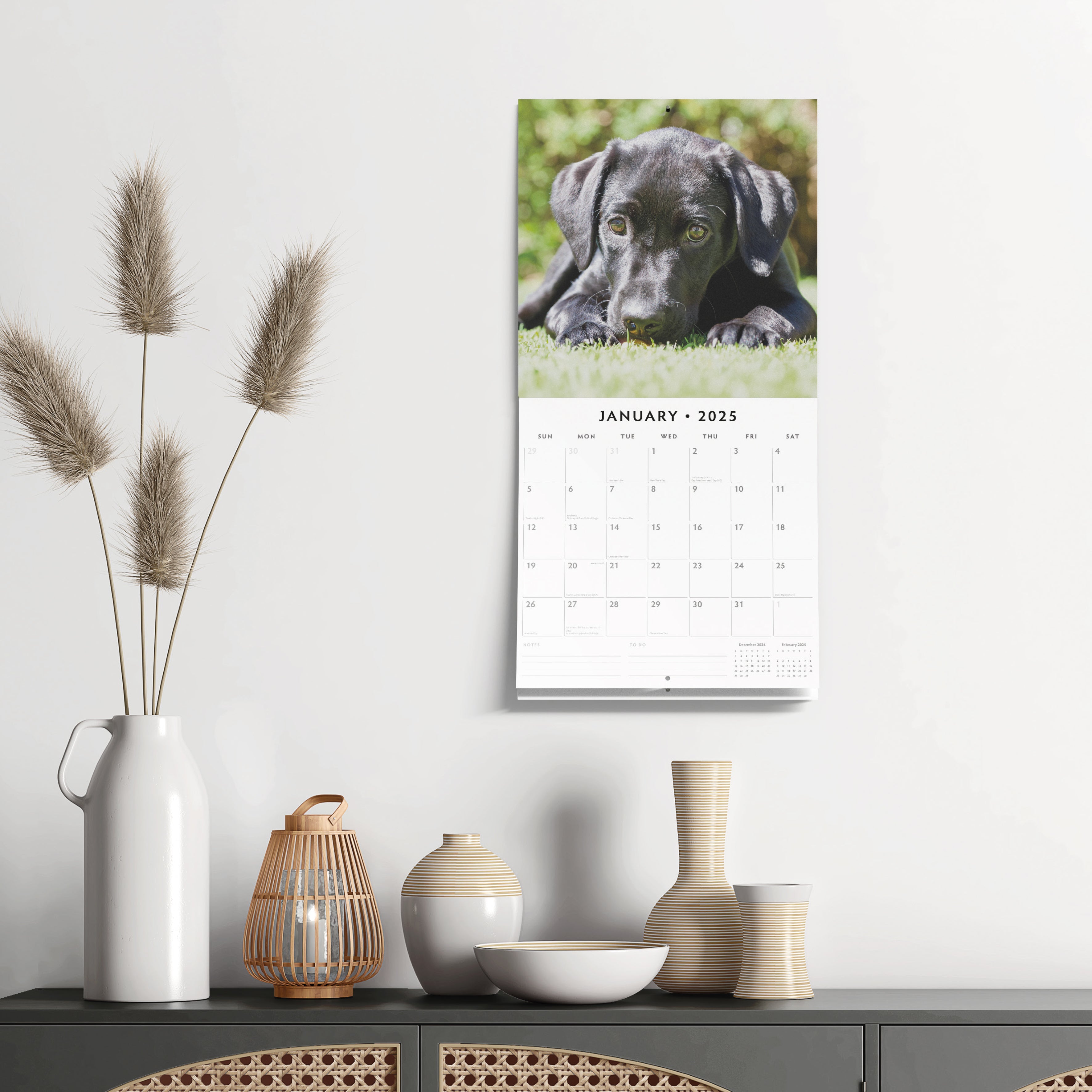 2025 Black Labrador Retriever Puppies - Square Wall Calendar