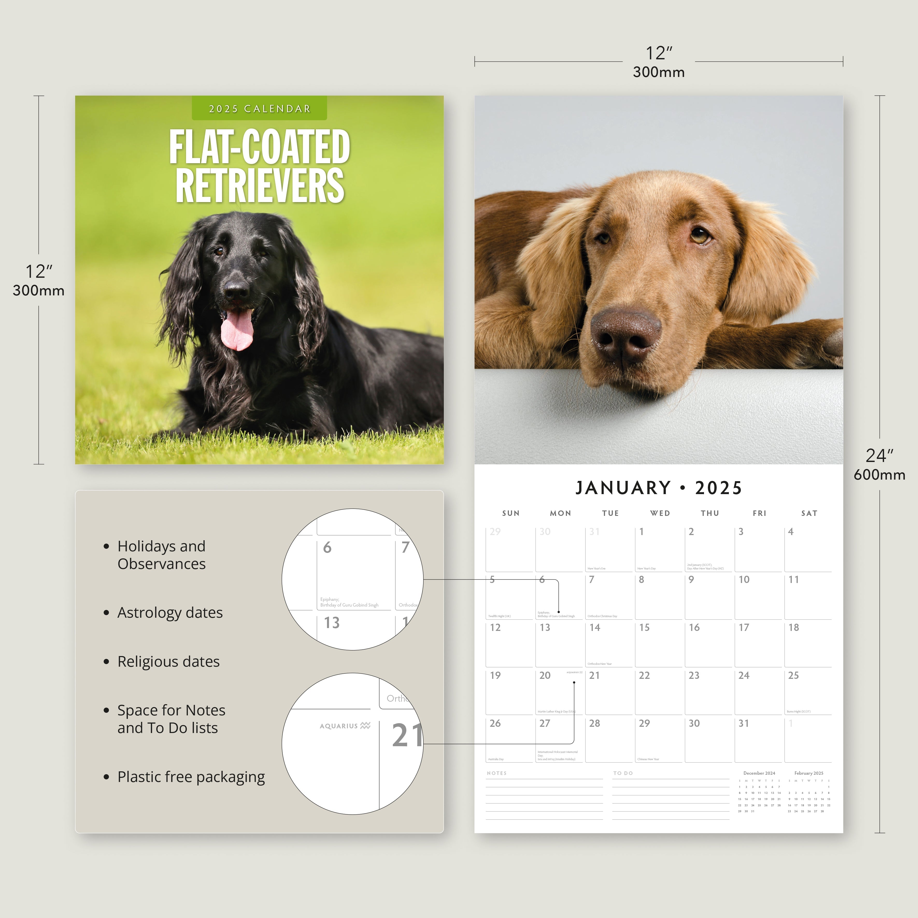 2025 Flat Coated Retrievers - Square Wall Calendar