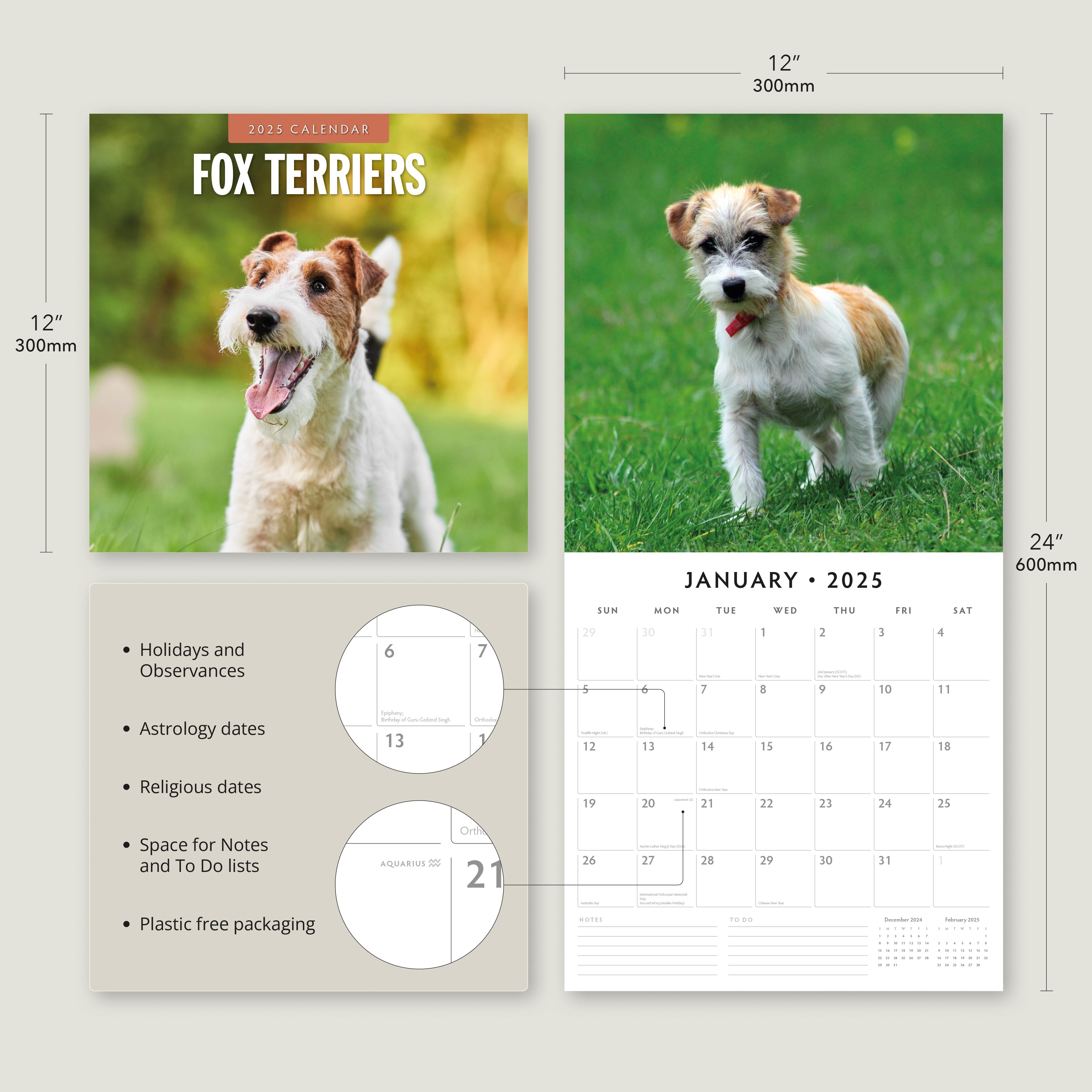 2025 Fox Terriers - Square Wall Calendar