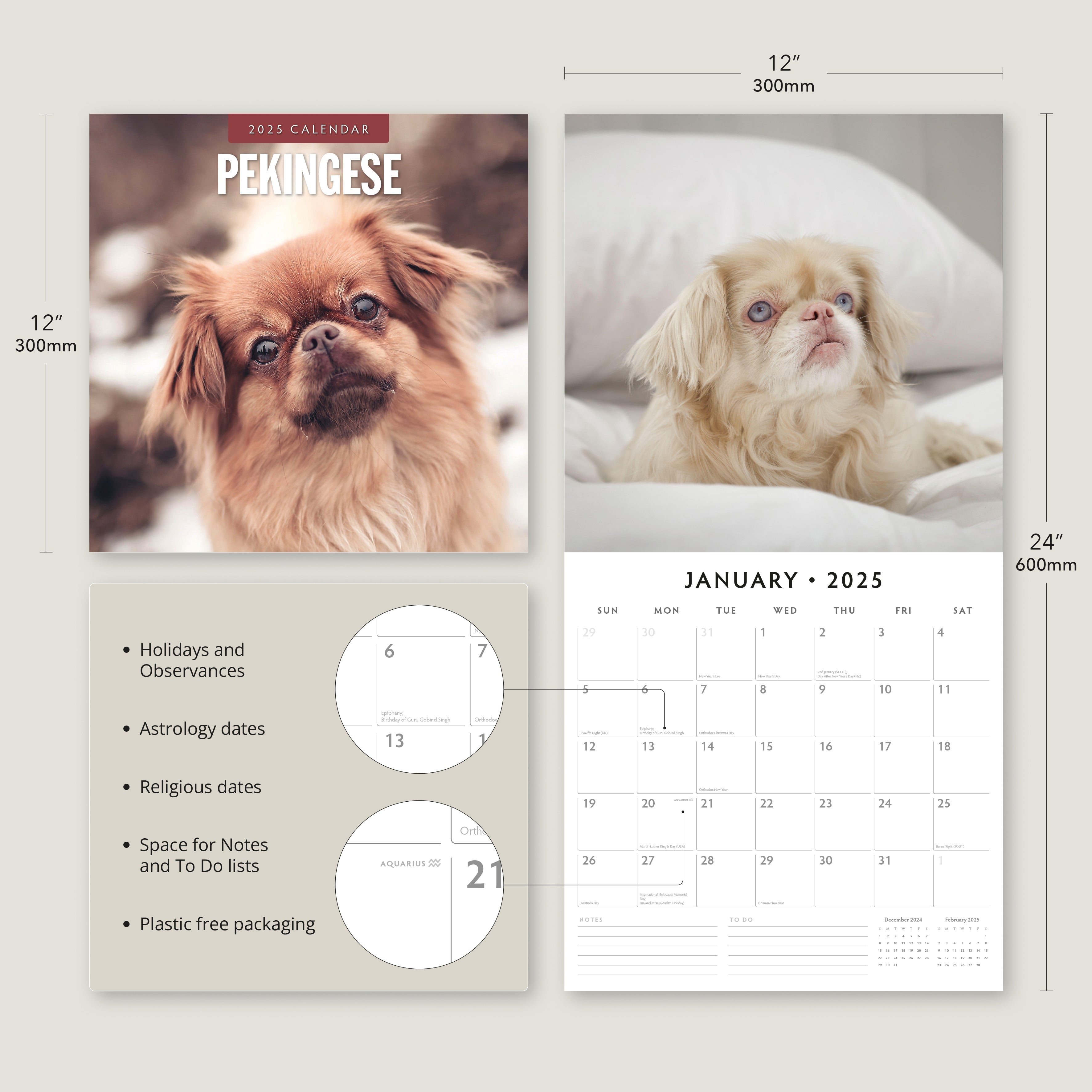 2025 Pekingese - Square Wall Calendar