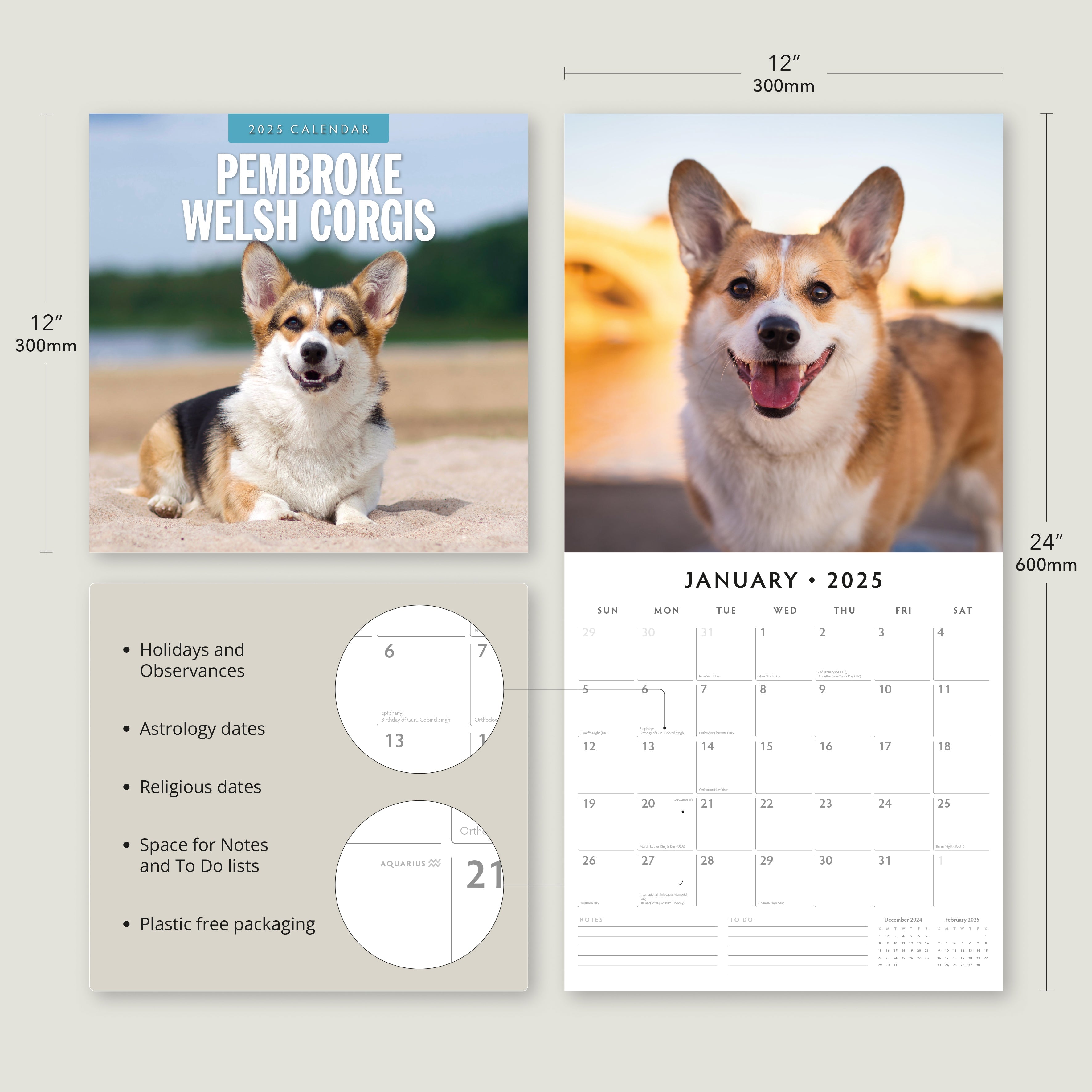 2025 Pembroke Welsh Corgis - Square Wall Calendar