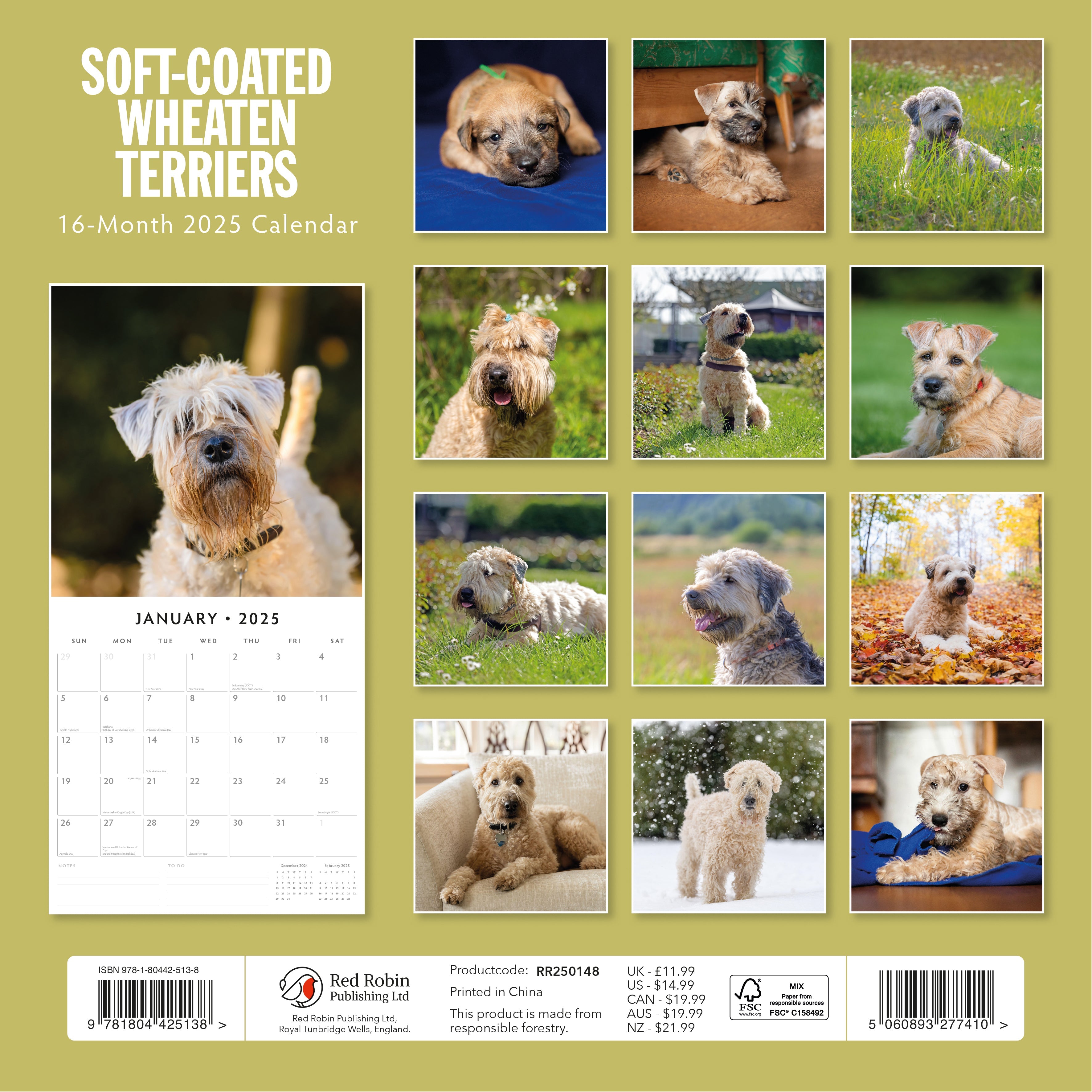 2025 Soft-Coated Wheaten Terriers - Square Wall Calendar