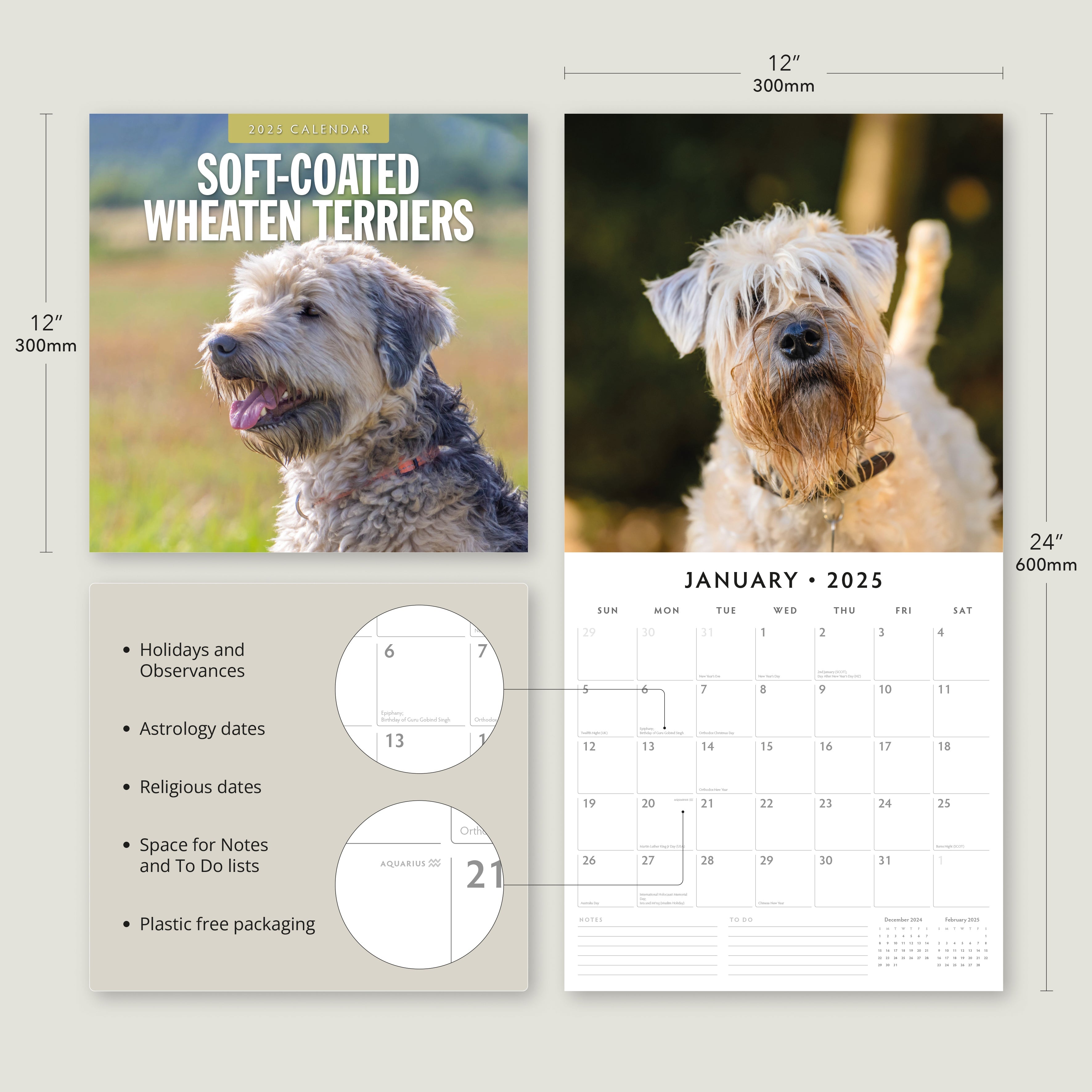 2025 Soft-Coated Wheaten Terriers - Square Wall Calendar