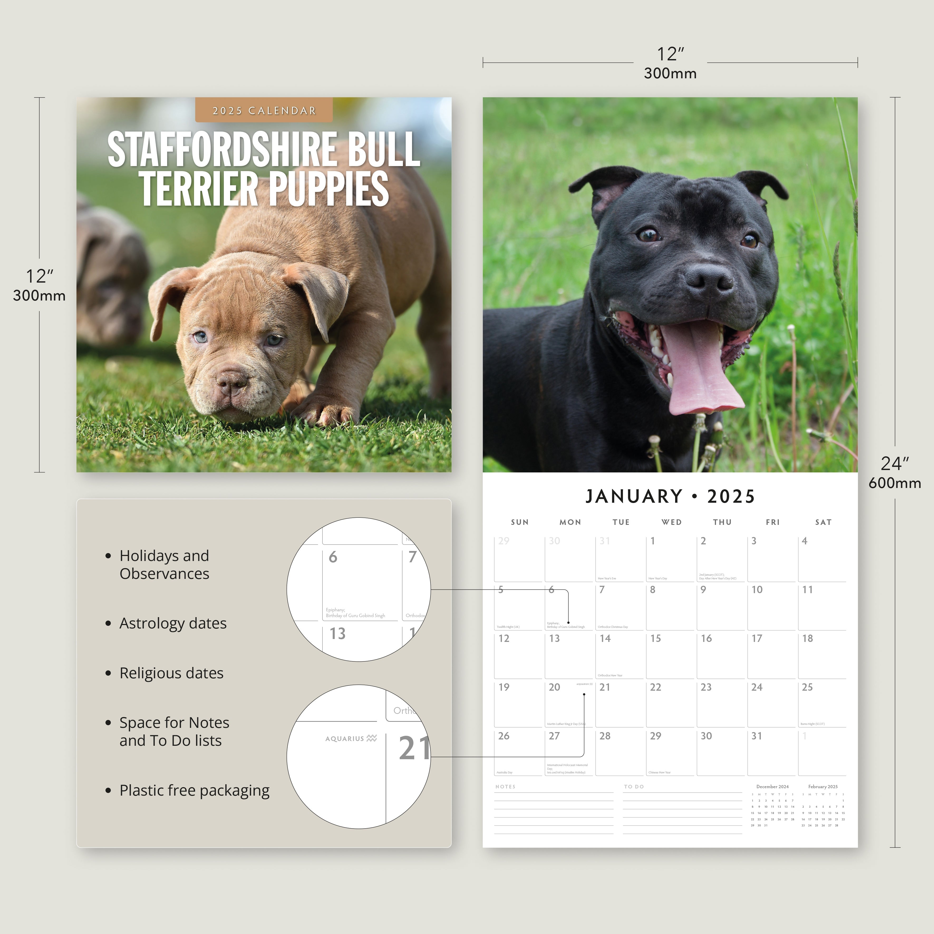 2025 Staffordshire Bull Terrier Puppies - Square Wall Calendar