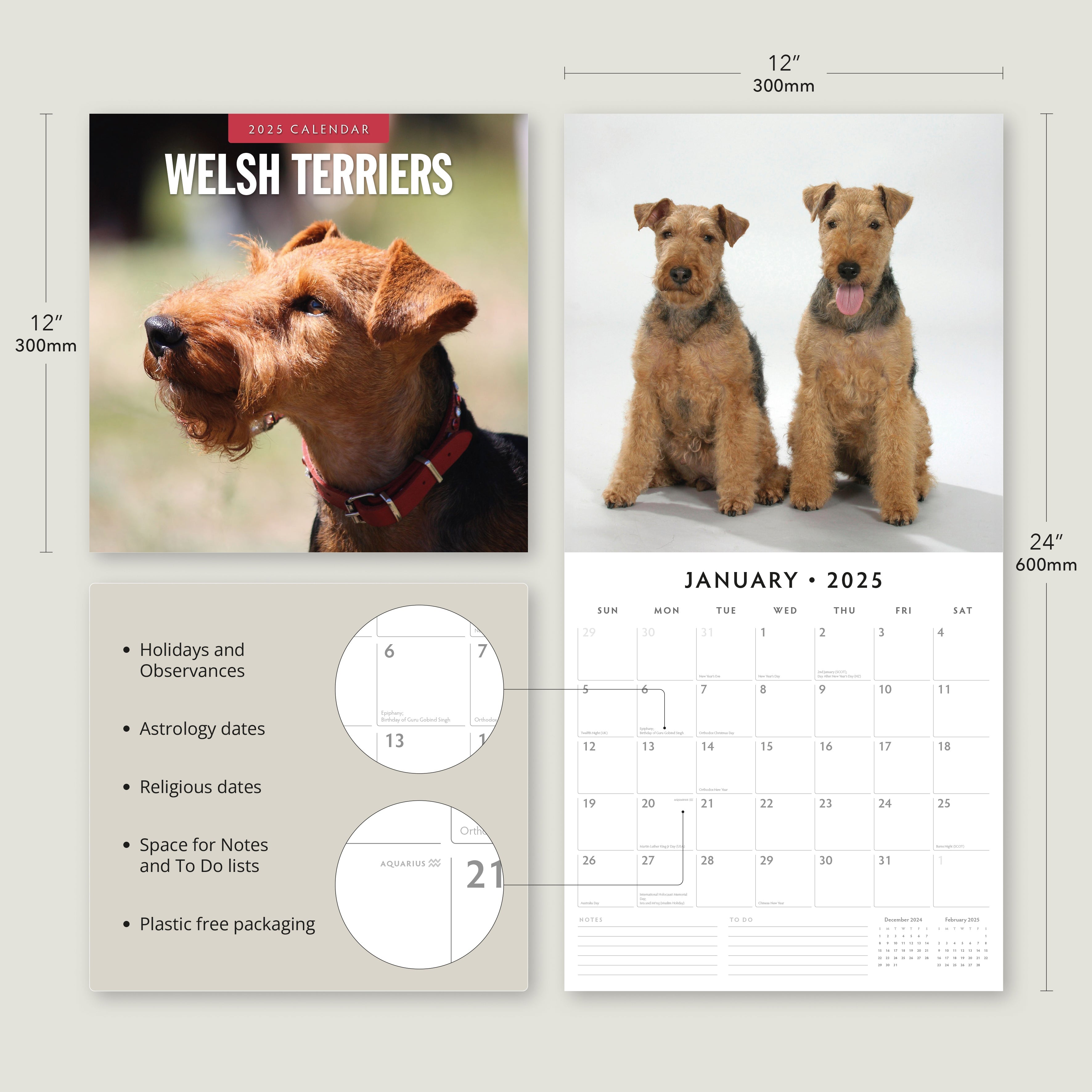 2025 Welsh Terriers - Square Wall Calendar