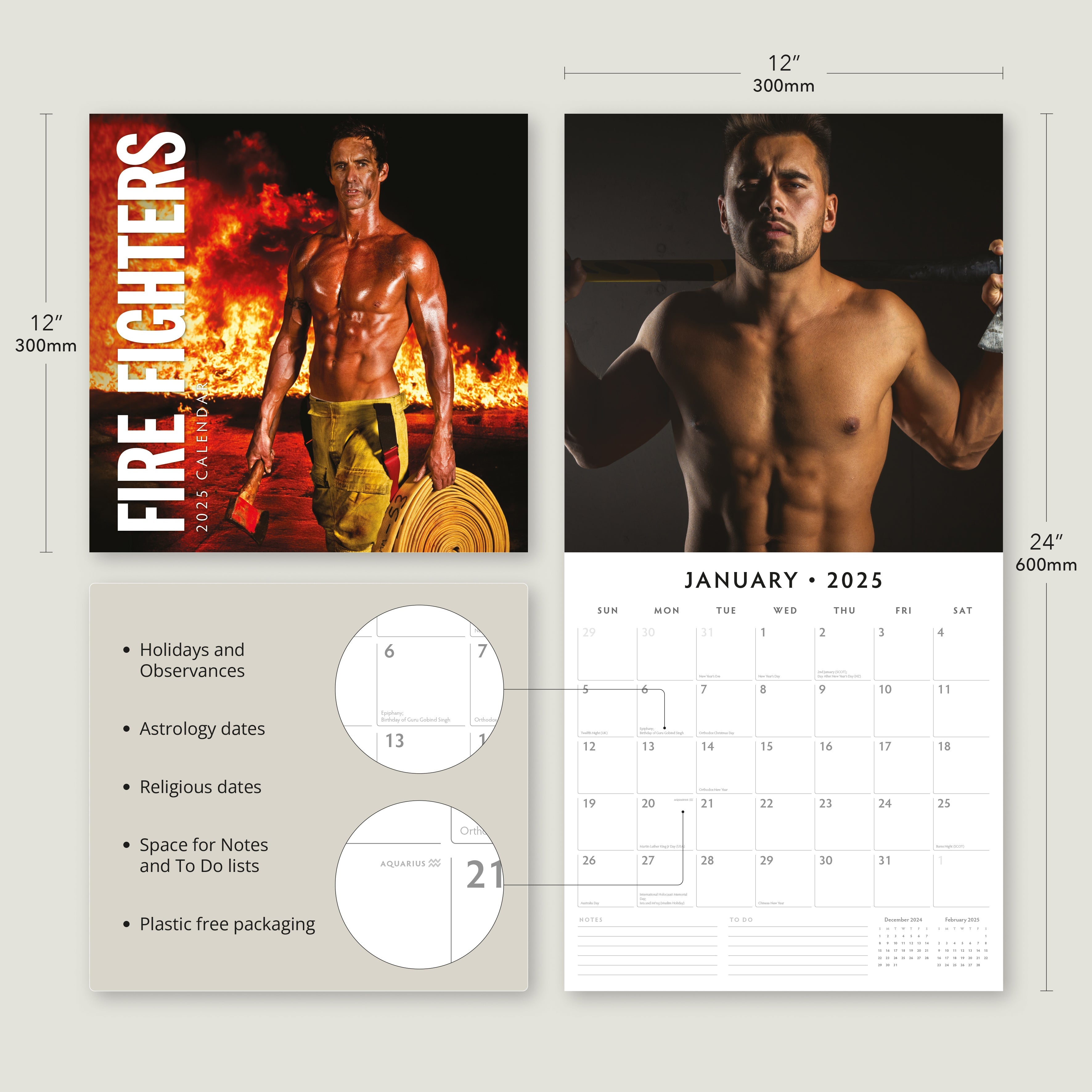 2025 Fire Fighters - Square Wall Calendar