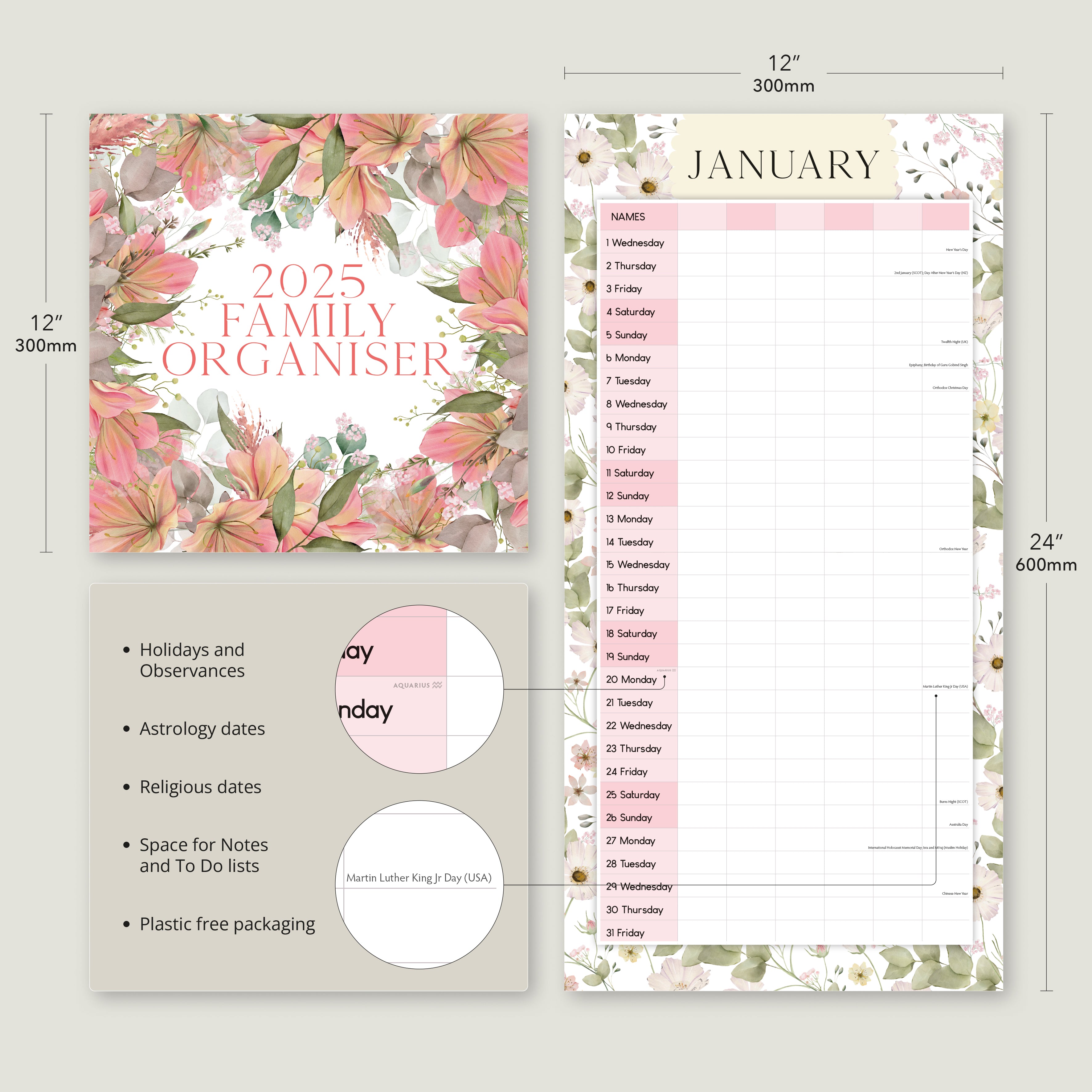 2025 Family Organiser - Square Wall Calendar