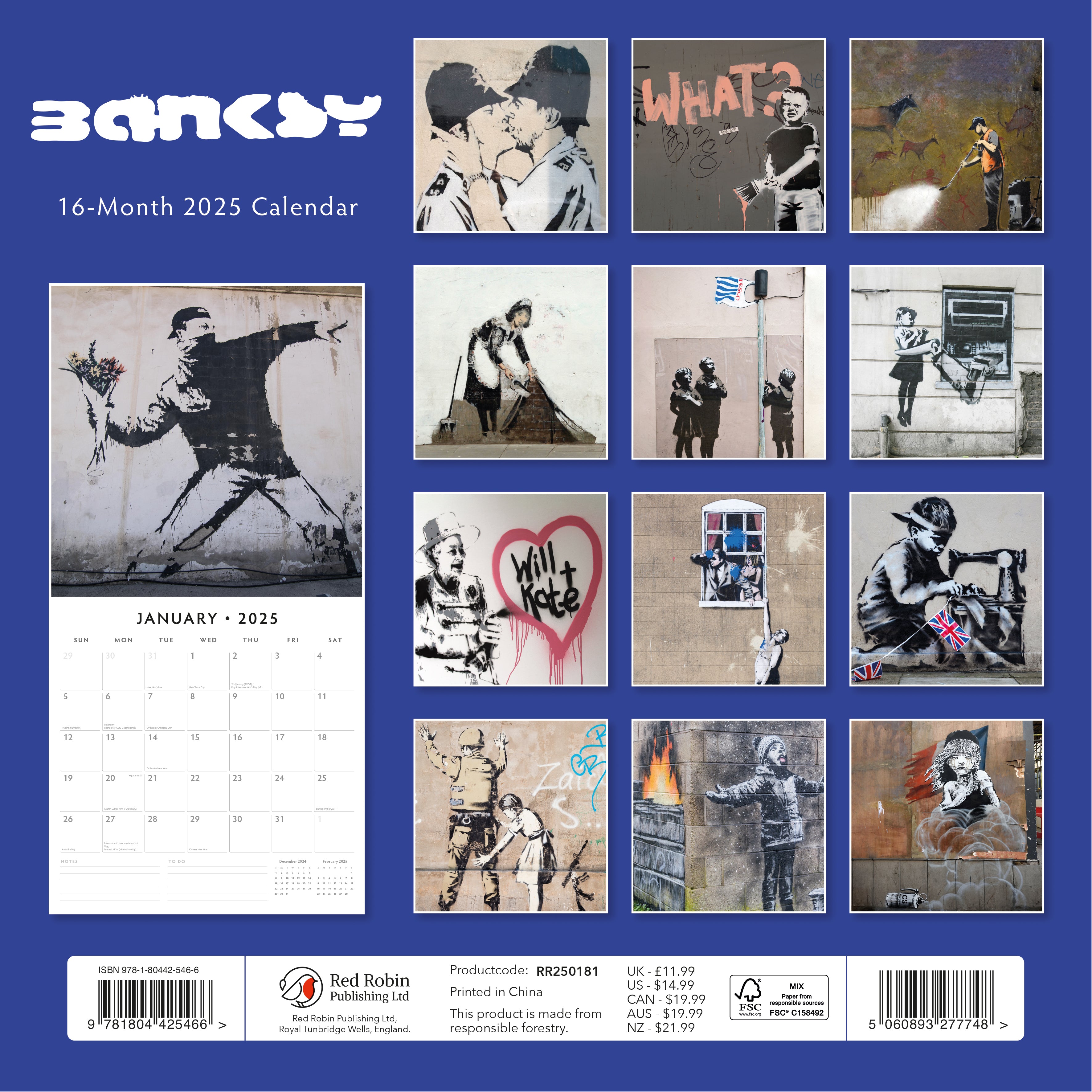 2025 Banksy - Square Wall Calendar